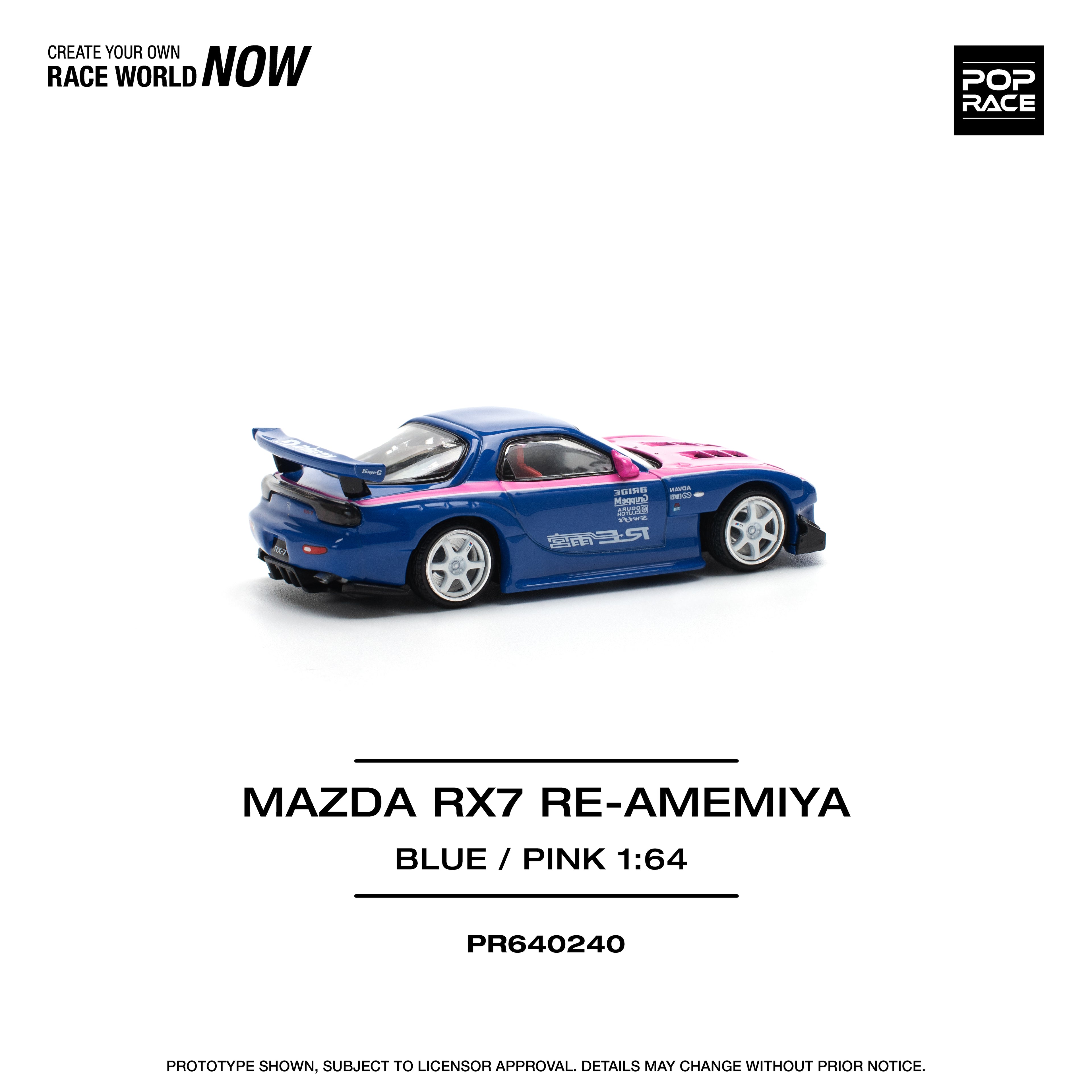 Pop Race 1/64 Mazda RX7 Re Amemiya Blue/Pink PR640240 Diecast Scale Model