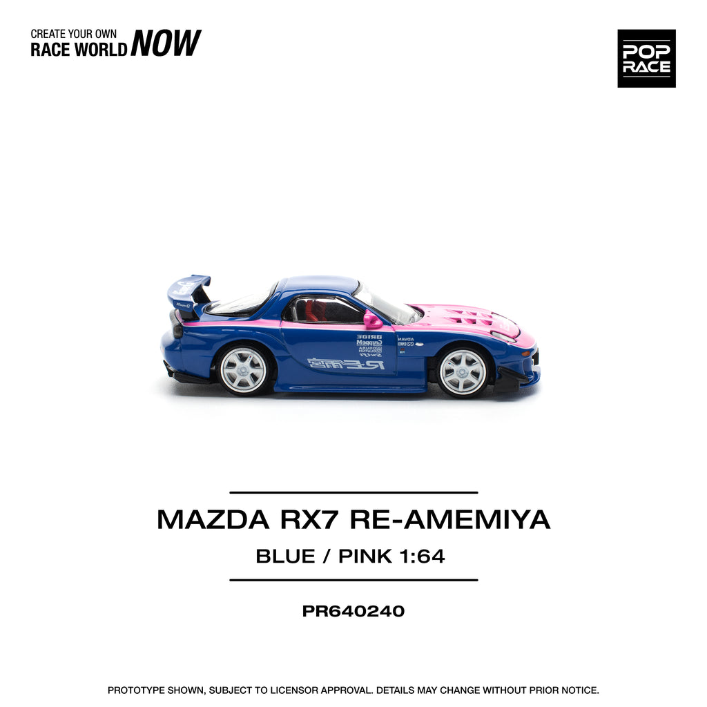 Pop Race 1/64 Mazda RX7 Re Amemiya Blue/Pink PR640240 Diecast Scale Model