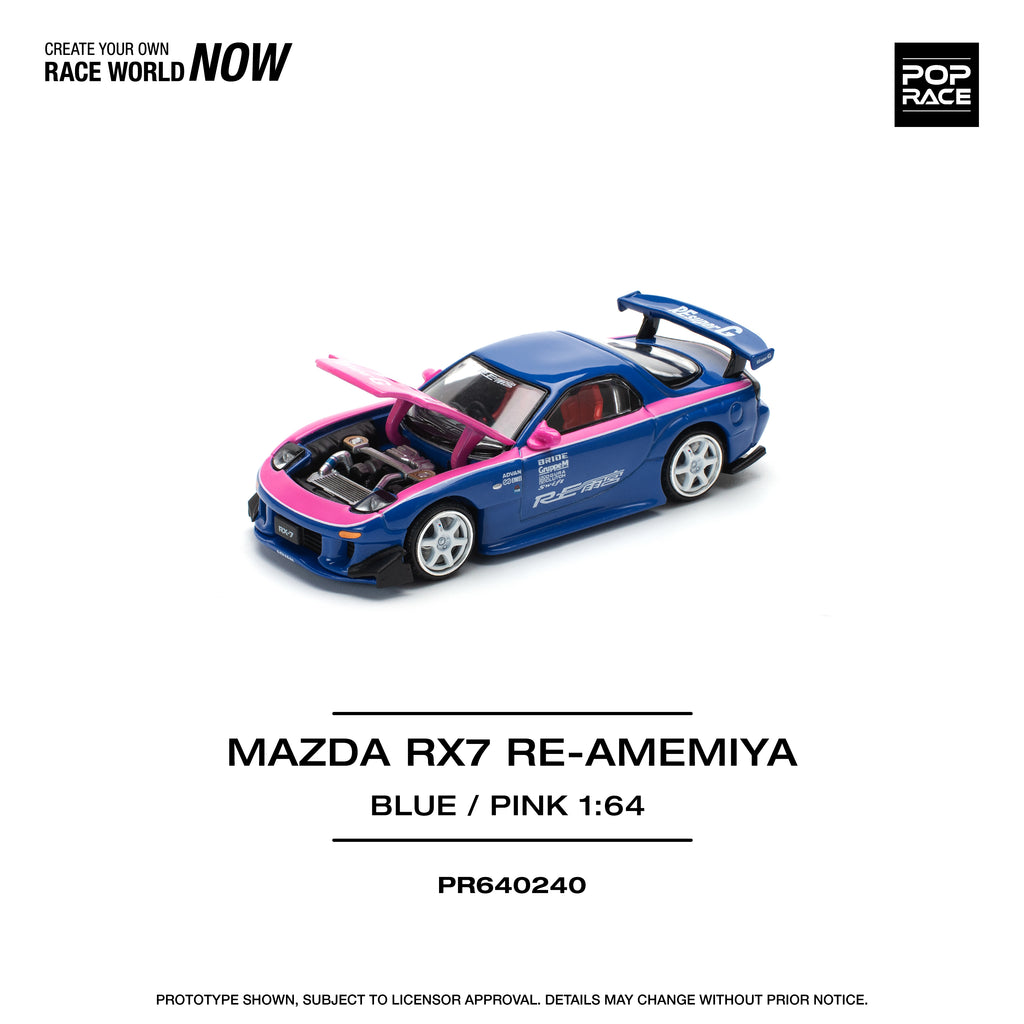 Pop Race 1/64 Mazda RX7 Re Amemiya Blue/Pink PR640240 Diecast Scale Model