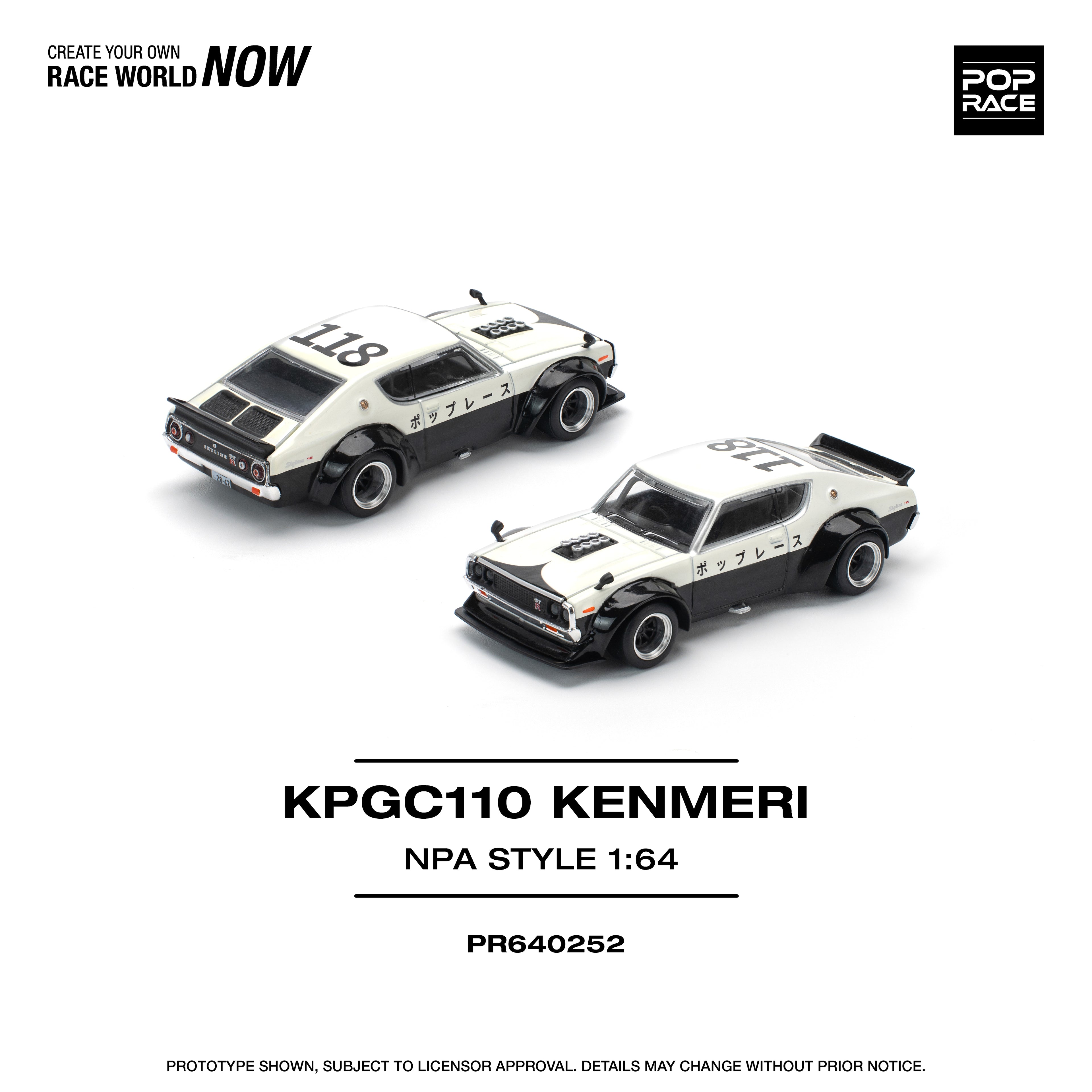 Pop Race 1/64 KPGC110 Kenmeri NPA Style PR640252 Diecast Scale Model