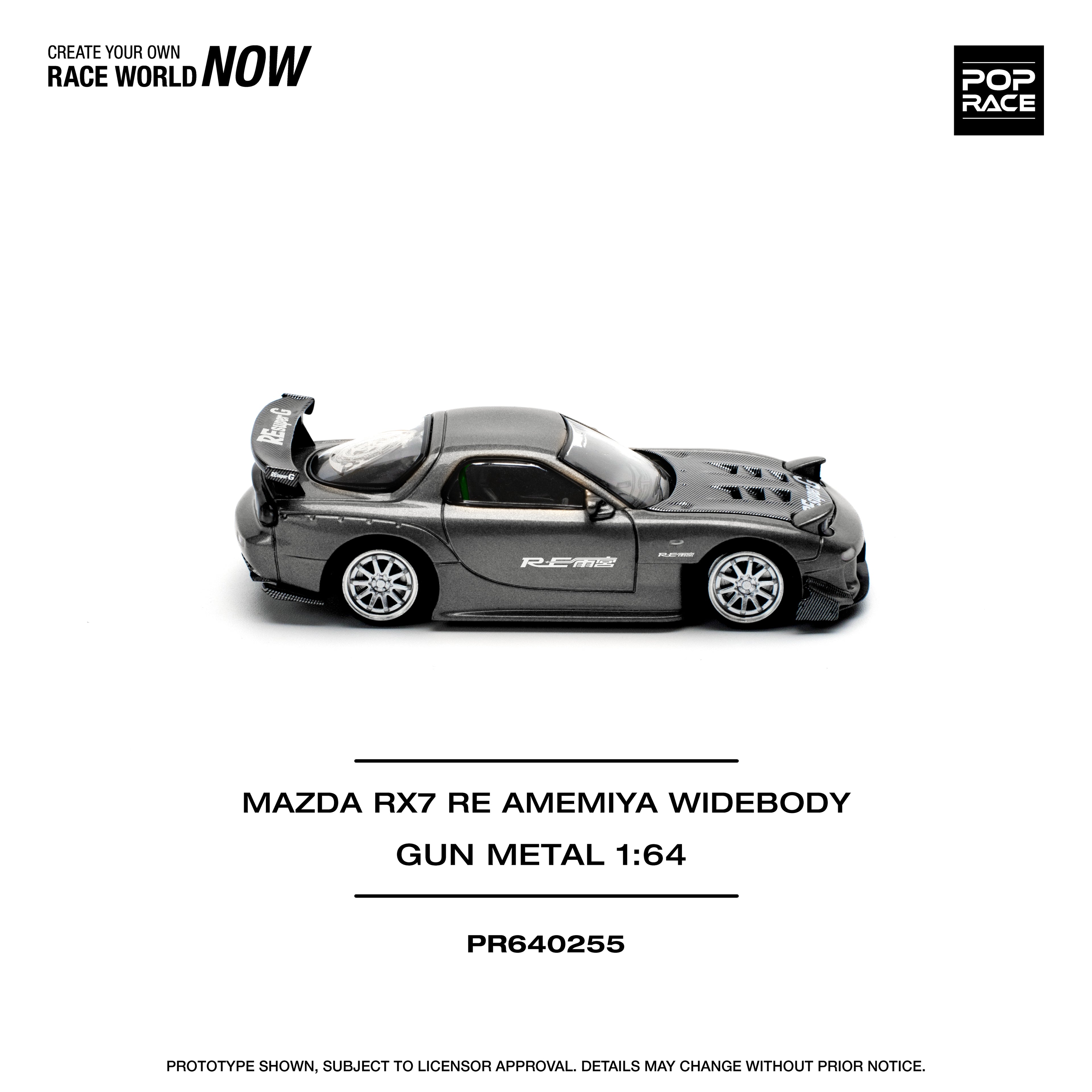 Pop Race 1/64 Mazda RX7 Re Amemiya Widebody Gun Metal PR640255 Diecast Scale Model