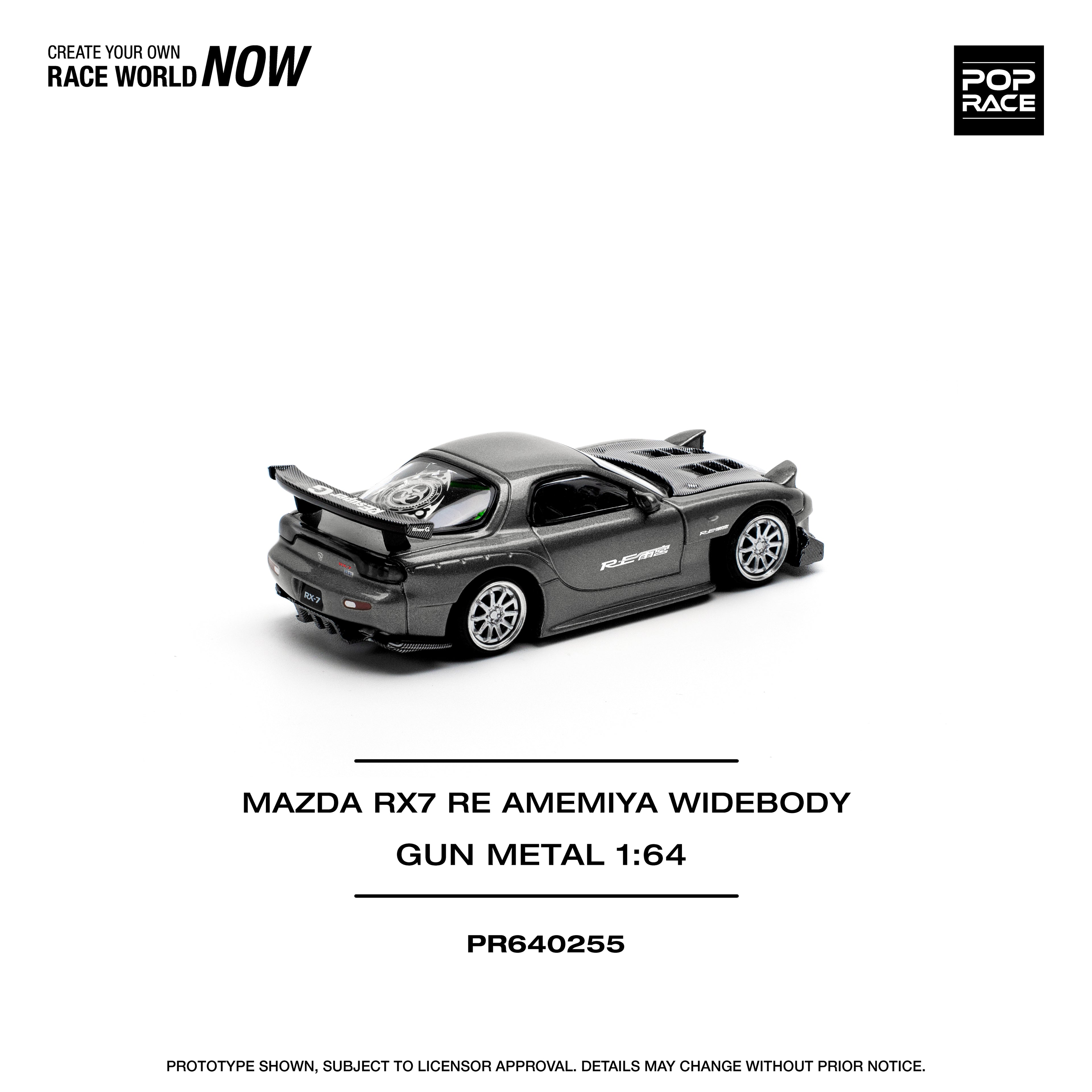 Pop Race 1/64 Mazda RX7 Re Amemiya Widebody Gun Metal PR640255 Diecast Scale Model