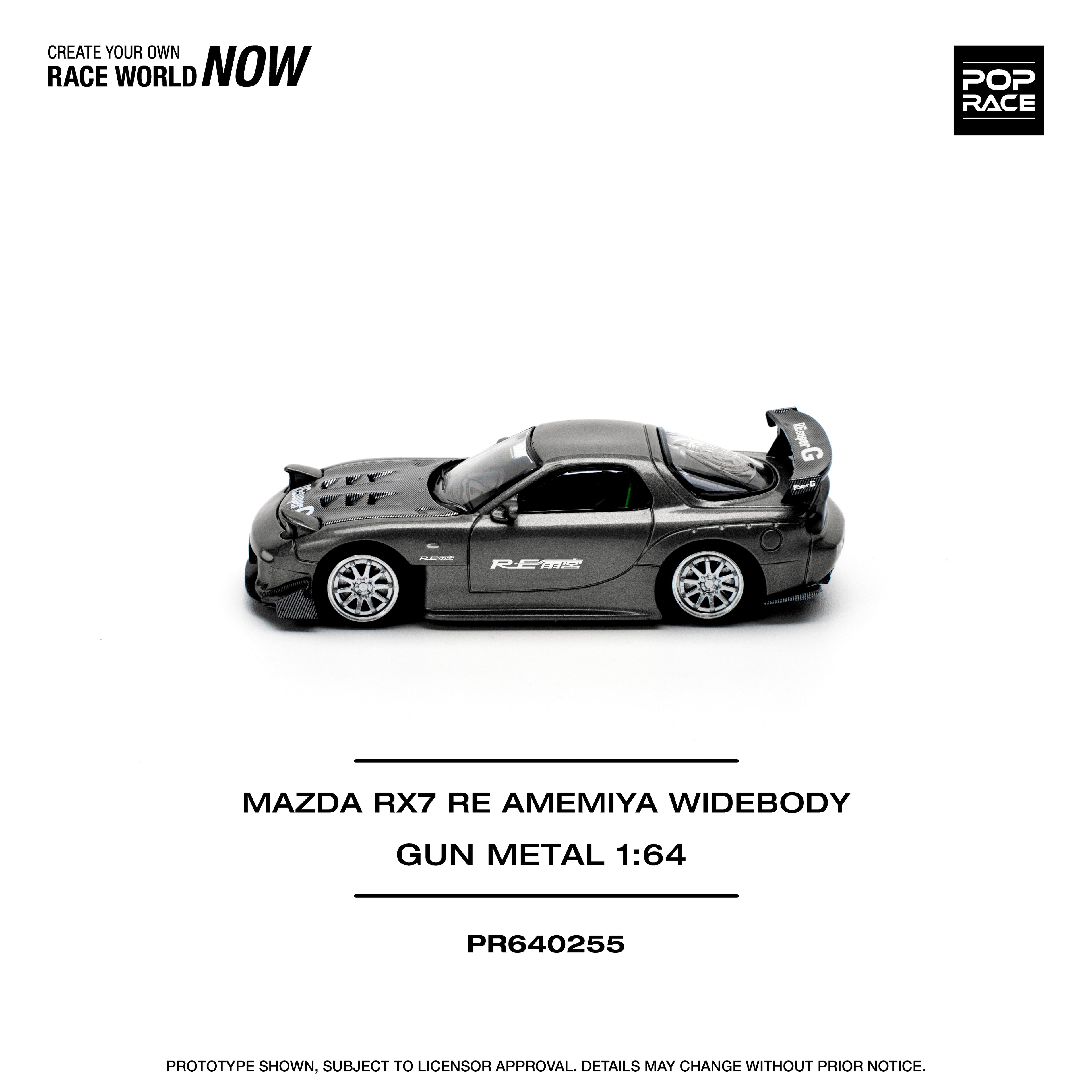Pop Race 1/64 Mazda RX7 Re Amemiya Widebody Gun Metal PR640255 Diecast Scale Model