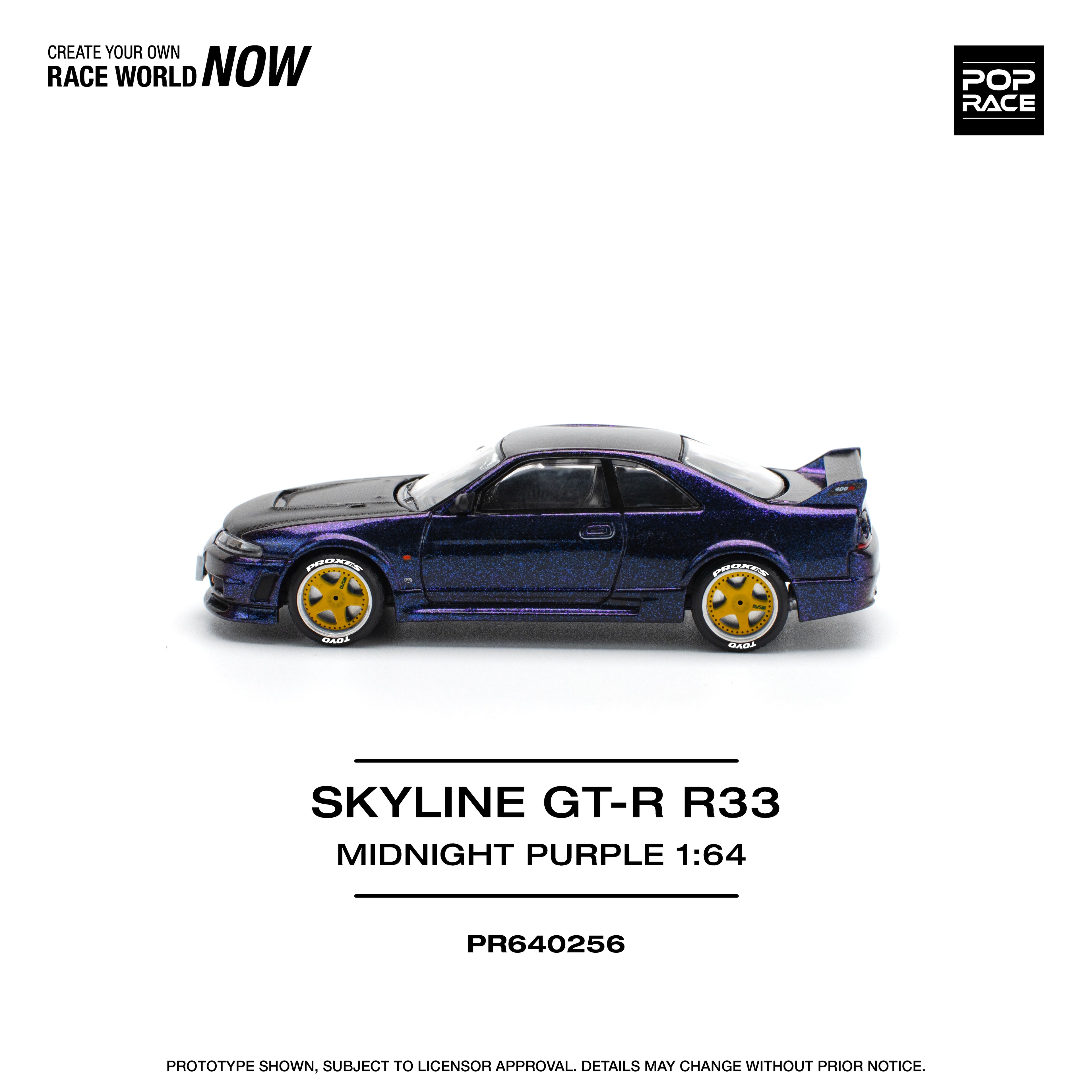 Pop Race 1/64 Skyline GT-R R33 Midnight Purple PR640256 Diecast Scale Model
