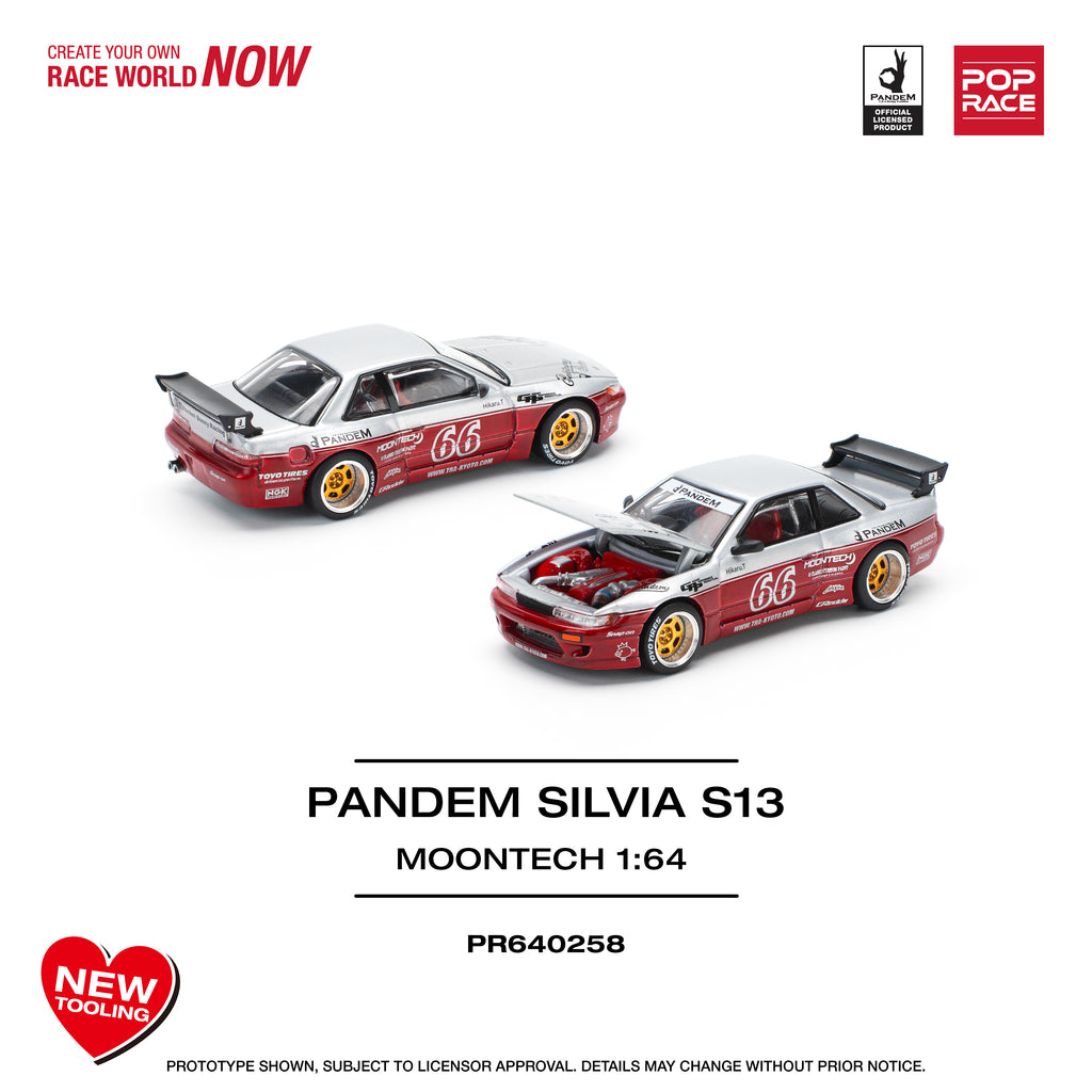 Pop Race 1/64 PANDEM Silvia S13 Moontech PR640258 Diecast Scale Model