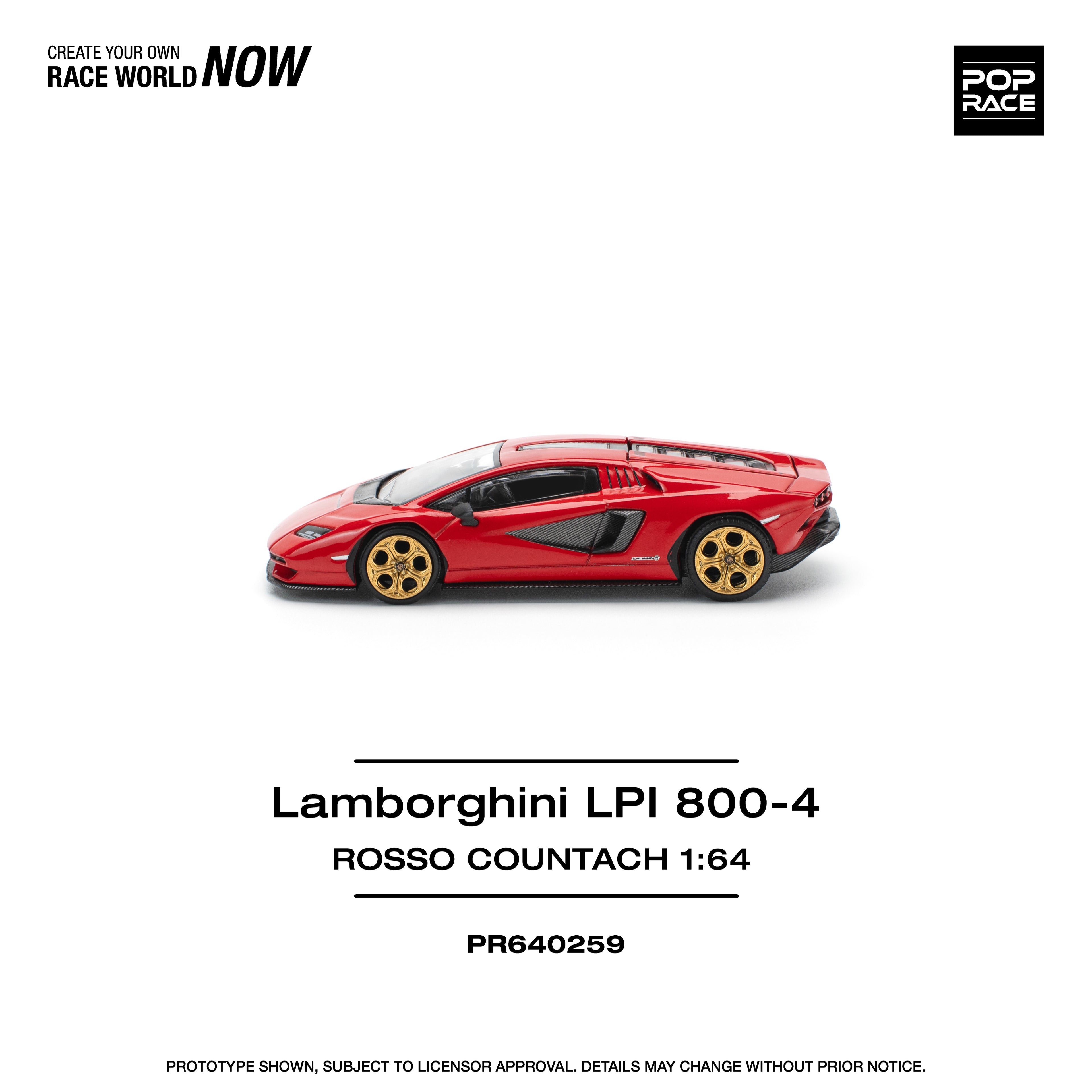 Pop Race 1/64 Lamborghini LPI 800-4 Rosso Countach PR640259 Diecast Scale Model