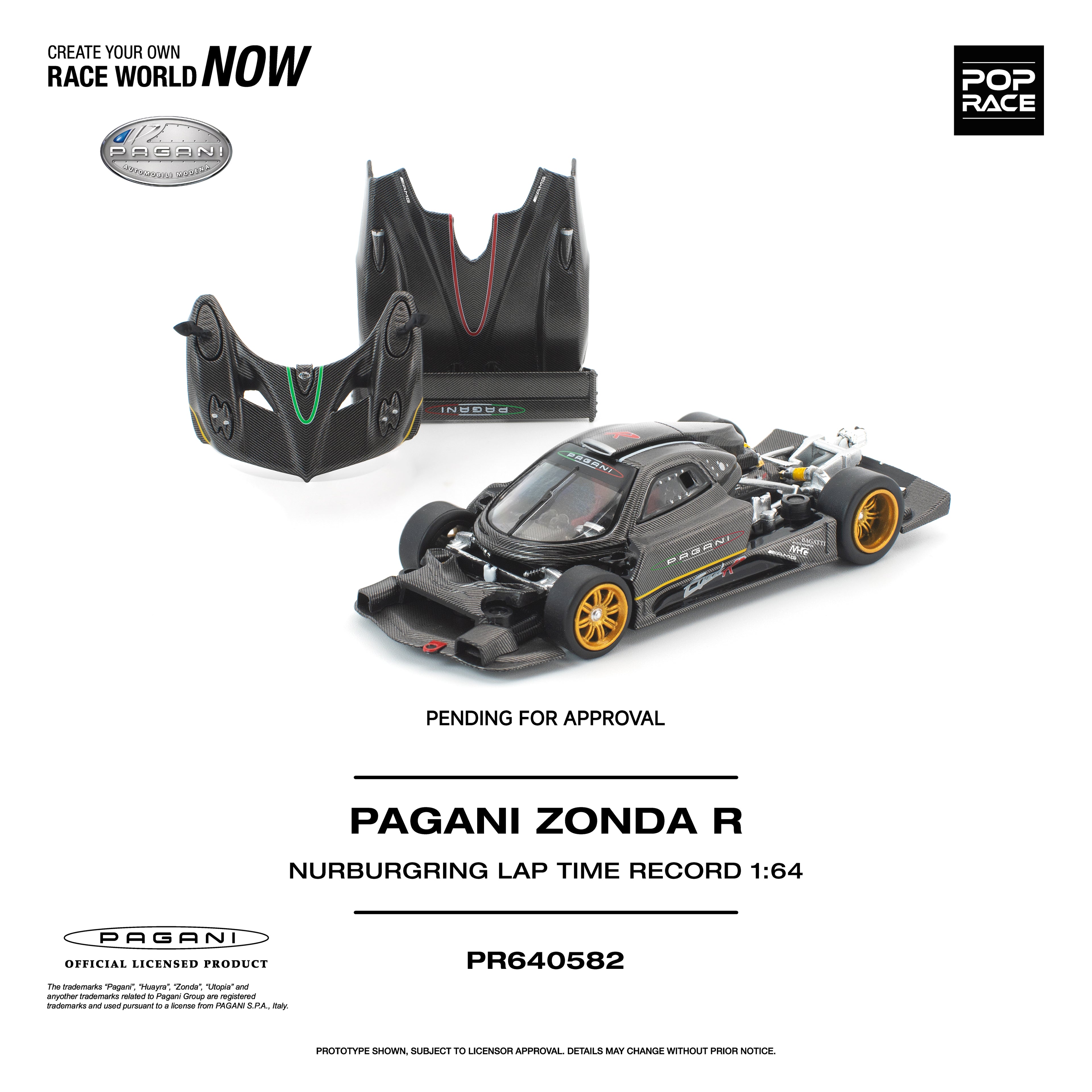 [PRE ORDER] Pop Race 1/64 Pagani Zonda R Nürburgring Lap Time Record PR640582 Diecast Scale Model Car