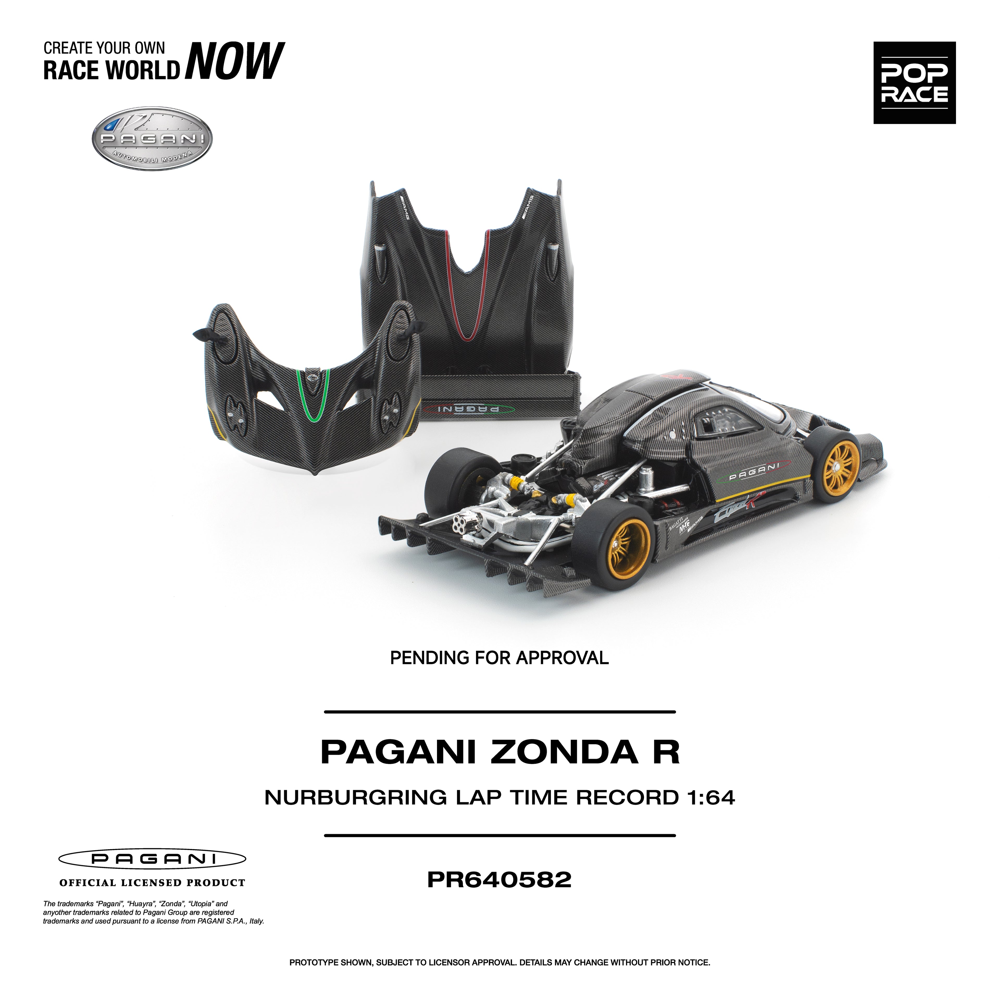 [PRE ORDER] Pop Race 1/64 Pagani Zonda R Nürburgring Lap Time Record PR640582 Diecast Scale Model Car
