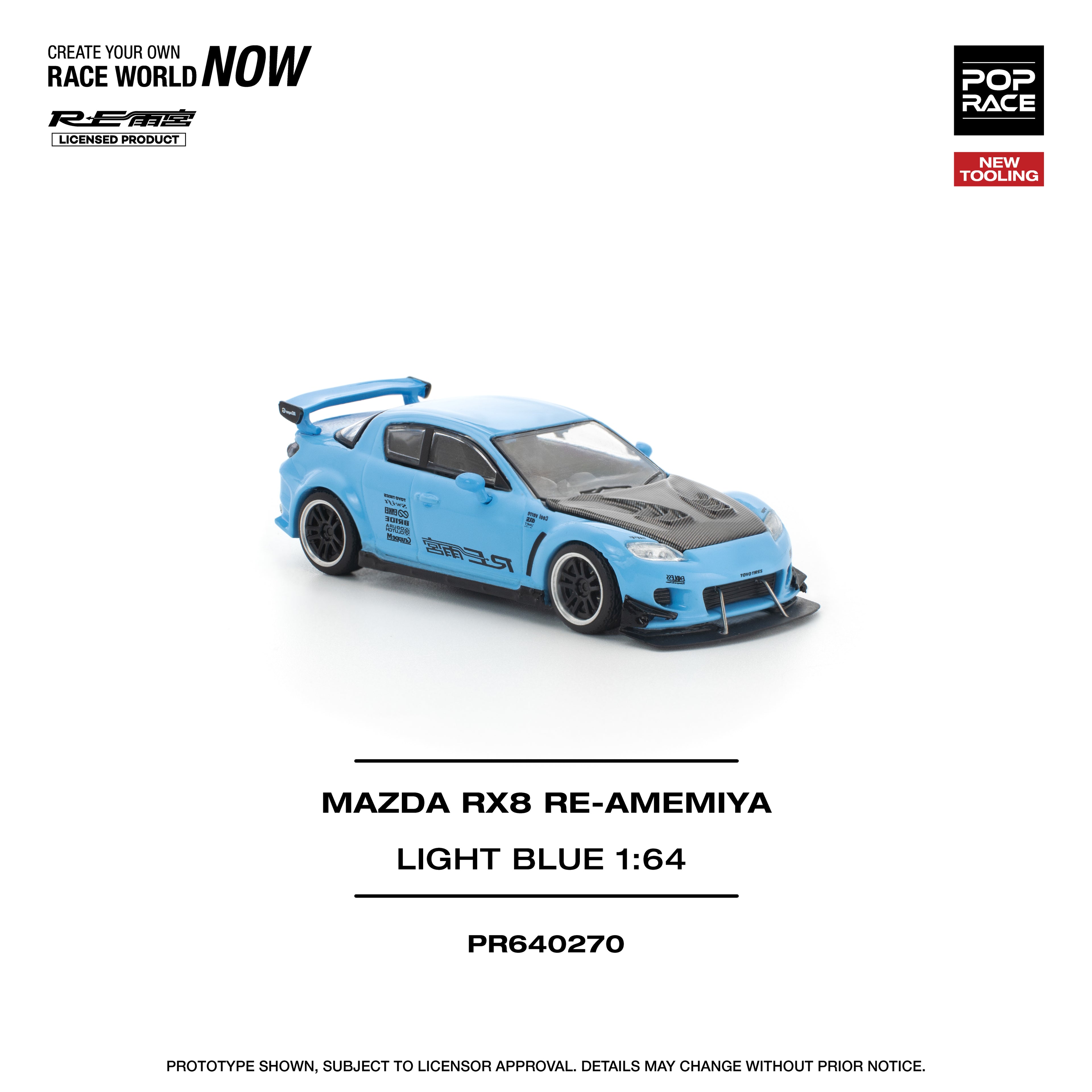 Pop Race 1/64 Mazda RX8 Re-Amemiya Light Blue PR640270 Diecast Scale Model