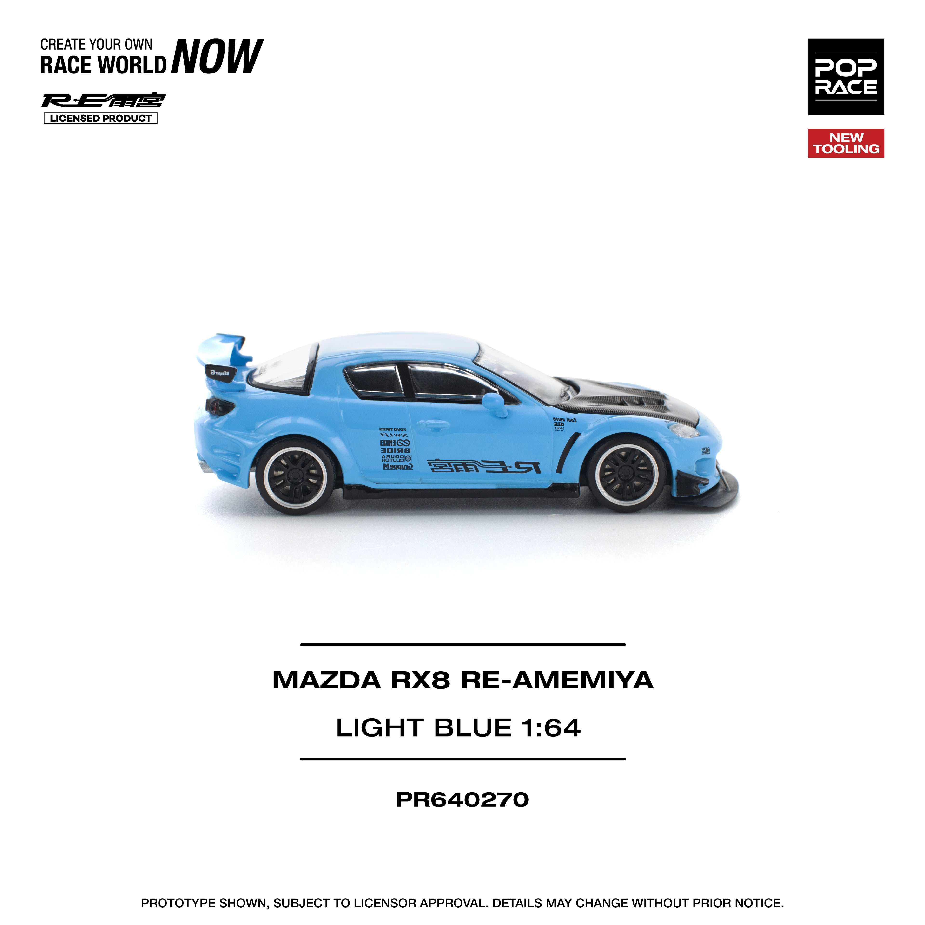 Pop Race 1/64 Mazda RX8 Re-Amemiya Light Blue PR640270 Diecast Scale Model
