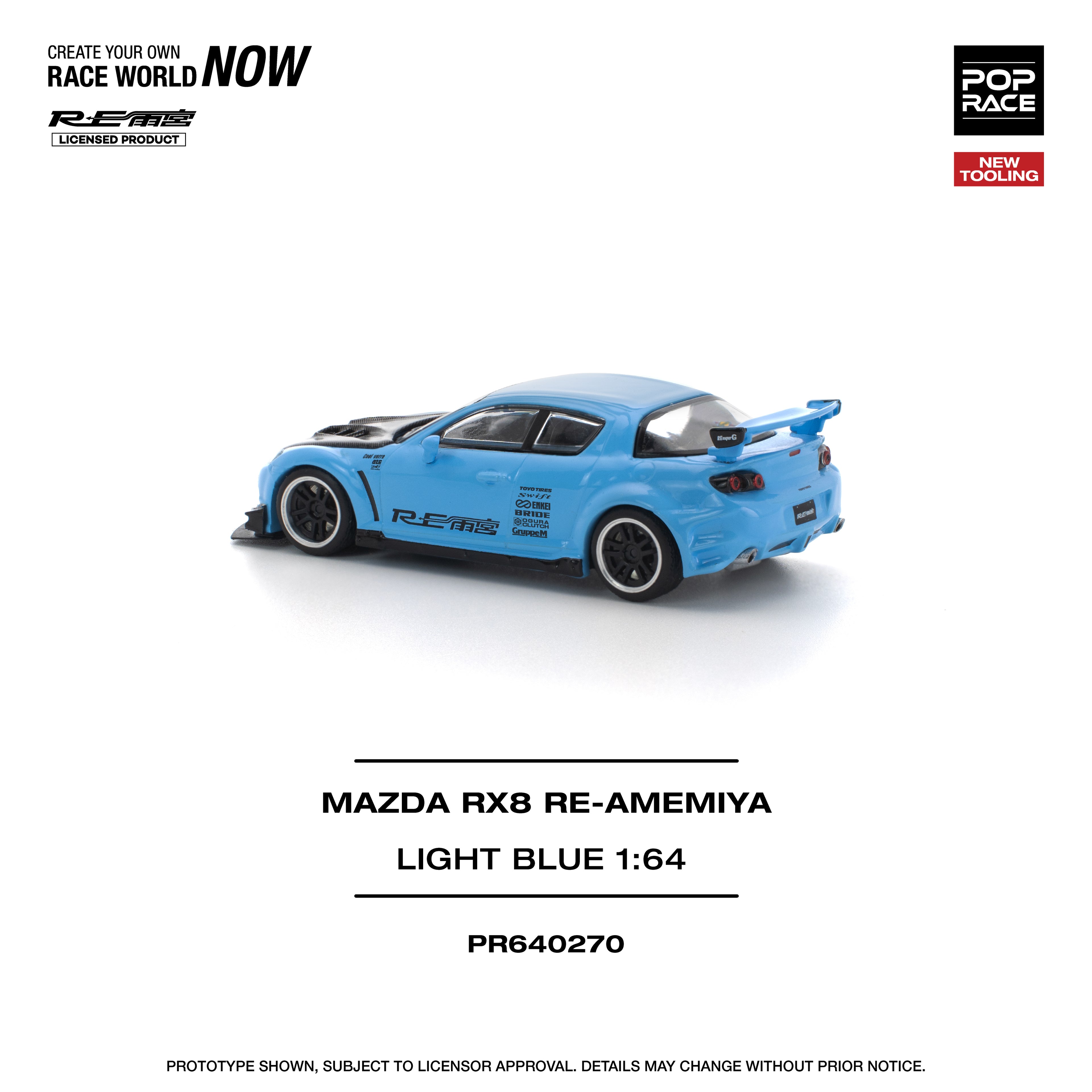 Pop Race 1/64 Mazda RX8 Re-Amemiya Light Blue PR640270 Diecast Scale Model