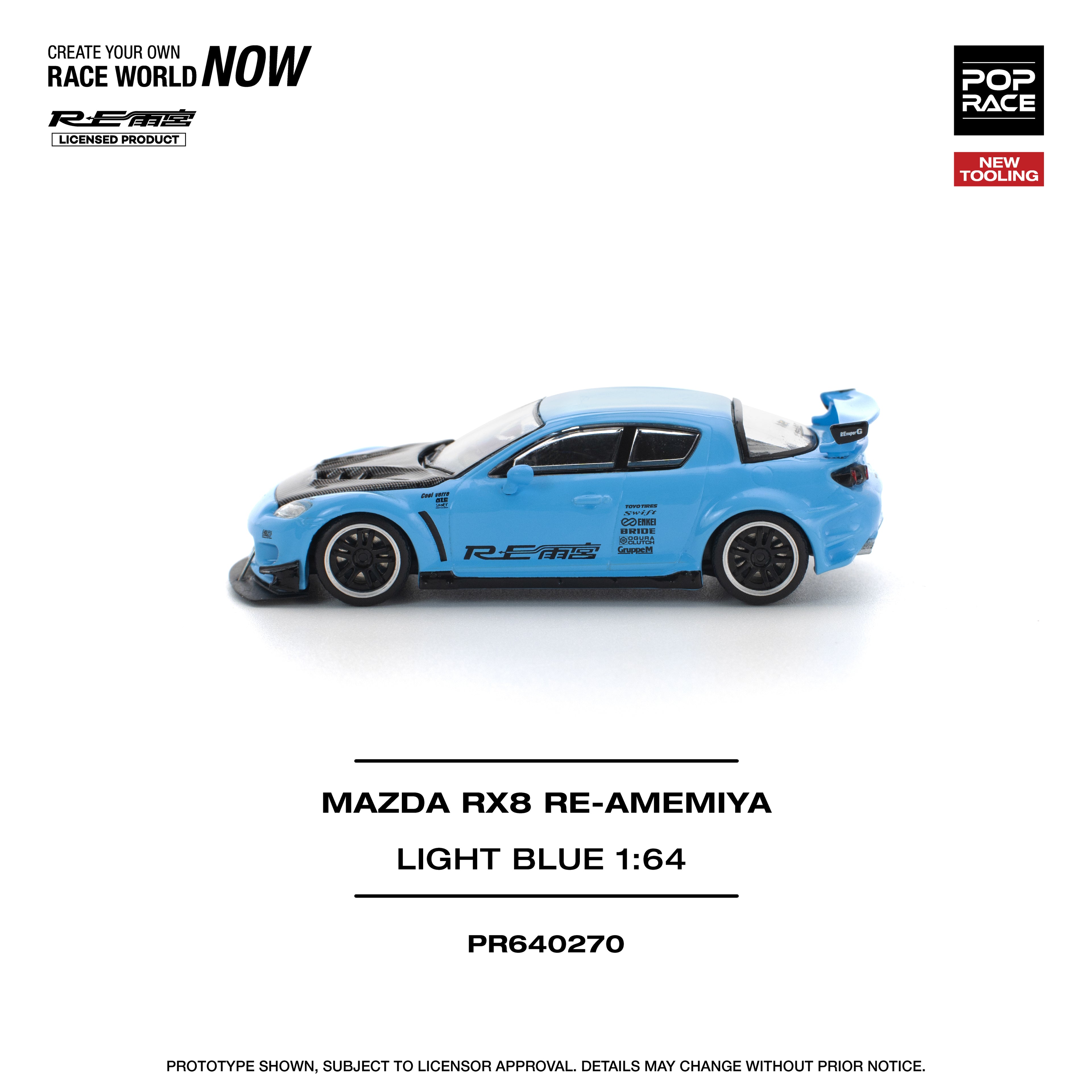 Pop Race 1/64 Mazda RX8 Re-Amemiya Light Blue PR640270 Diecast Scale Model