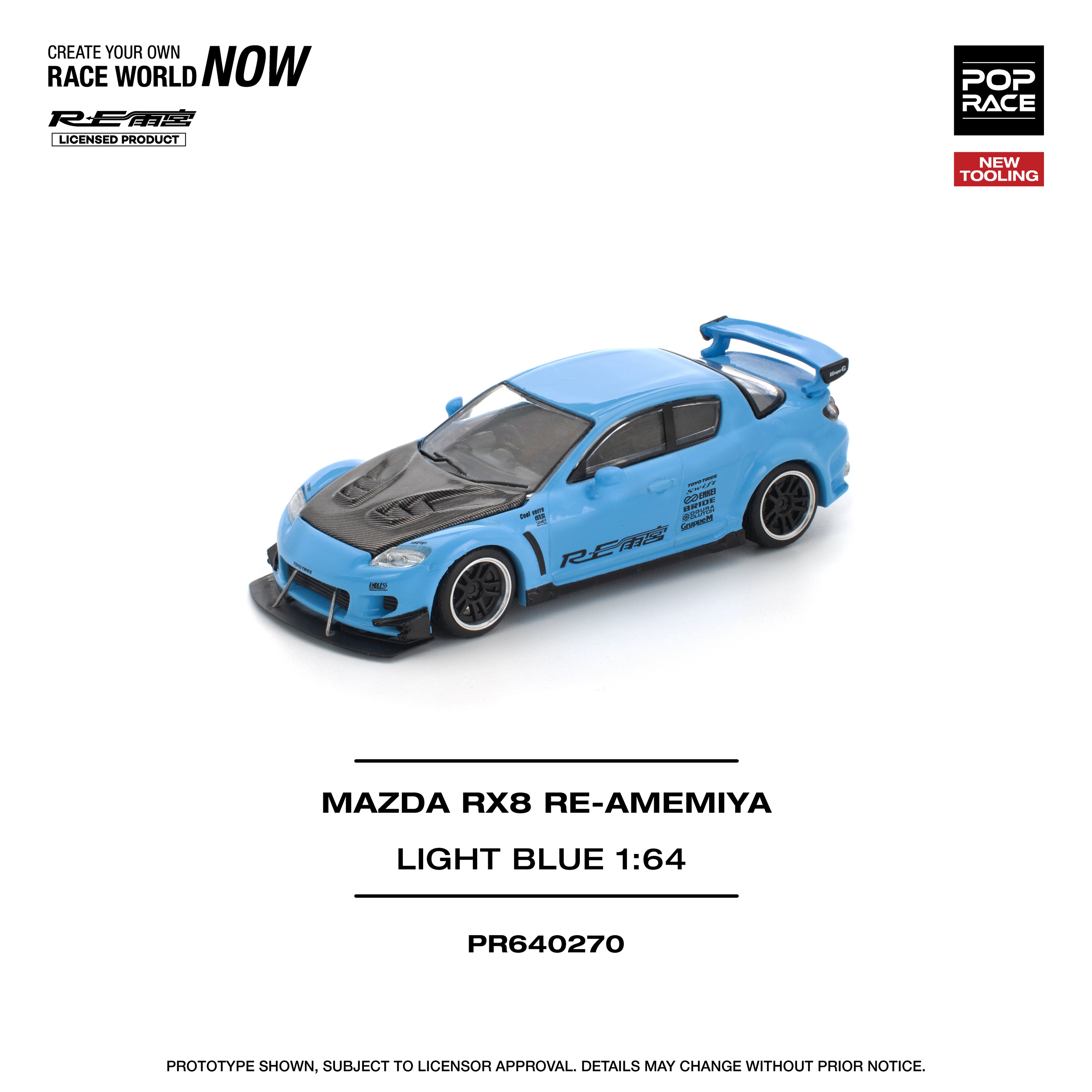 Pop Race 1/64 Mazda RX8 Re-Amemiya Light Blue PR640270 Diecast Scale Model