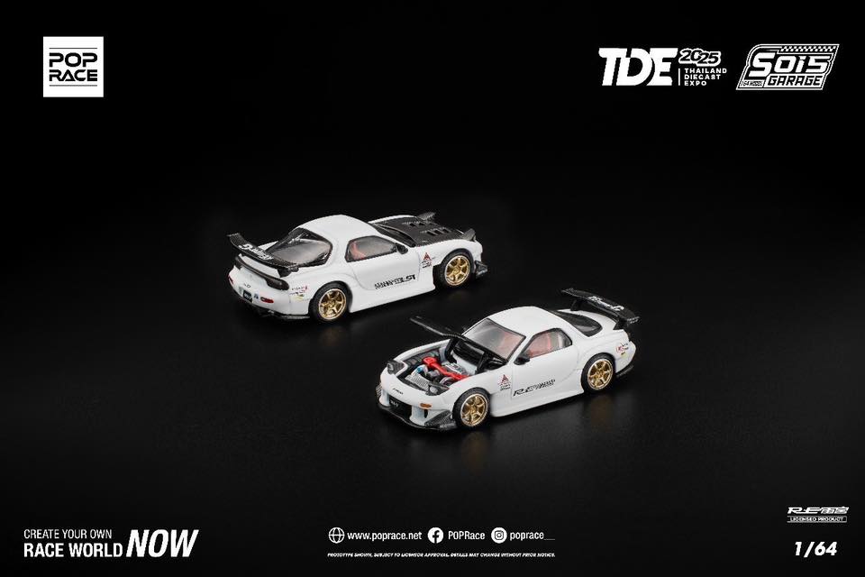 Pop Race 1/64 Mazda RX7 Re-Amemiya Widebody White Thailand Diecast Expo 2025 PR640282 Diecast Scale Model