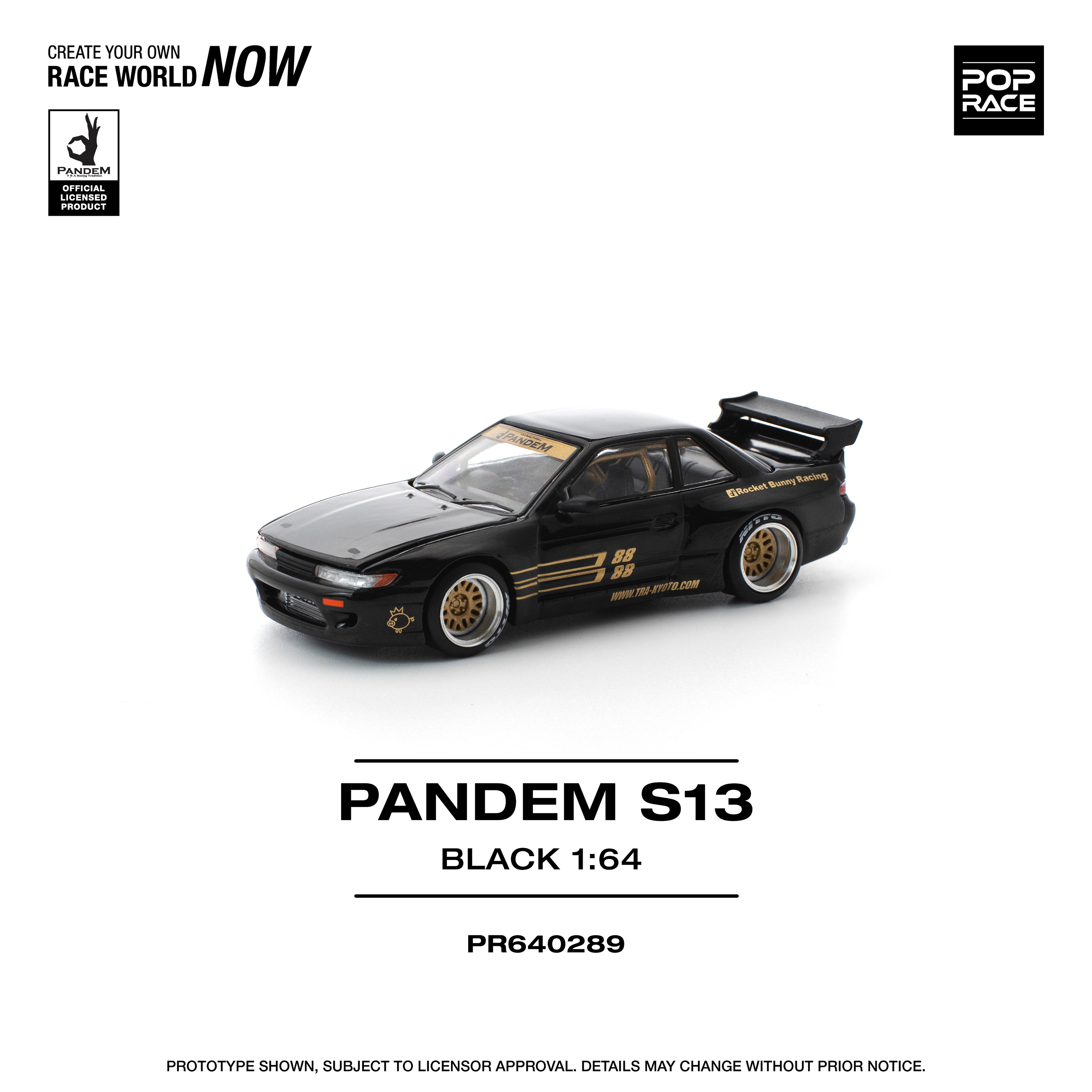 Pop Race 1/64 PANDEM S13 Black PR640289 Diecast Scale Model