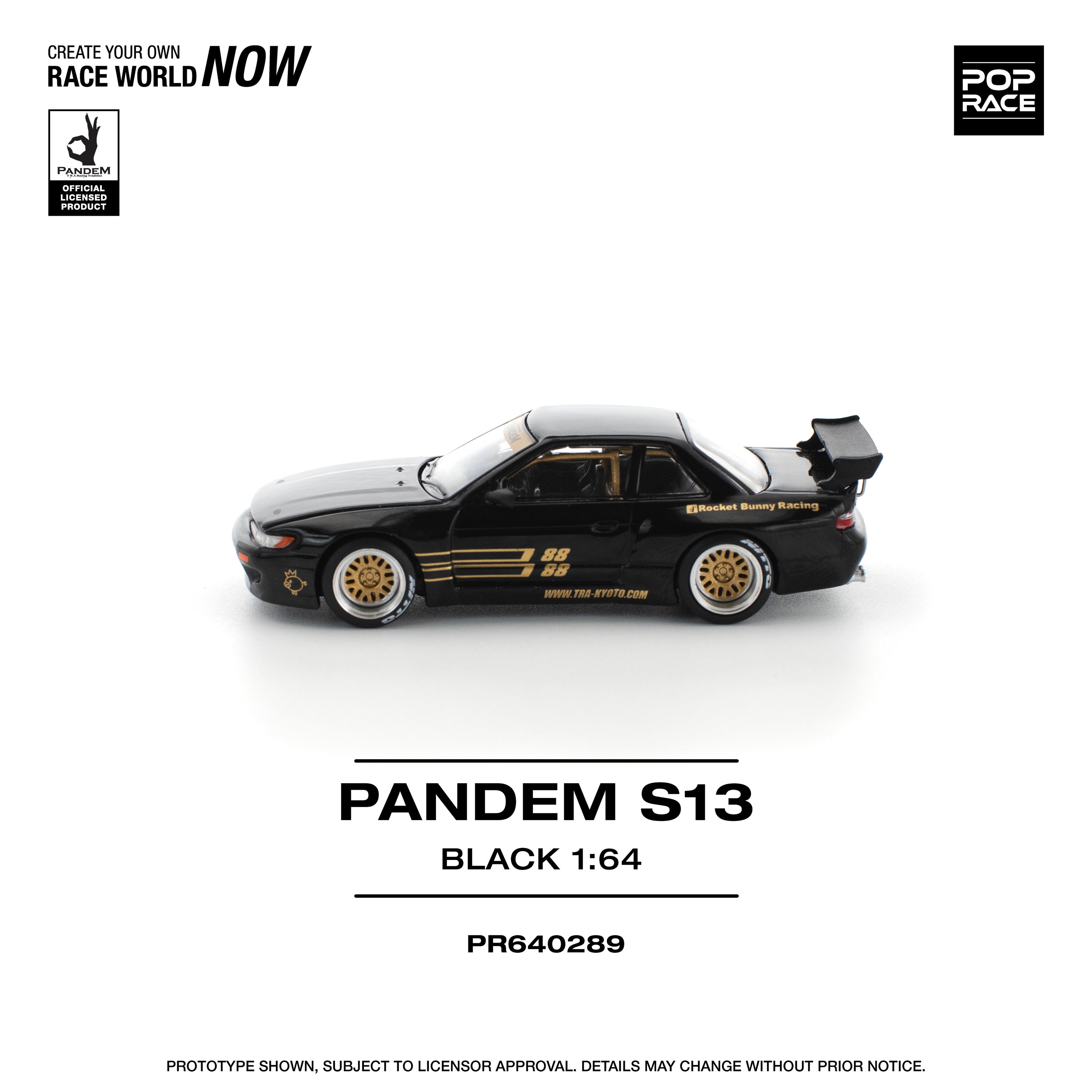 Pop Race 1/64 PANDEM S13 Black PR640289 Diecast Scale Model