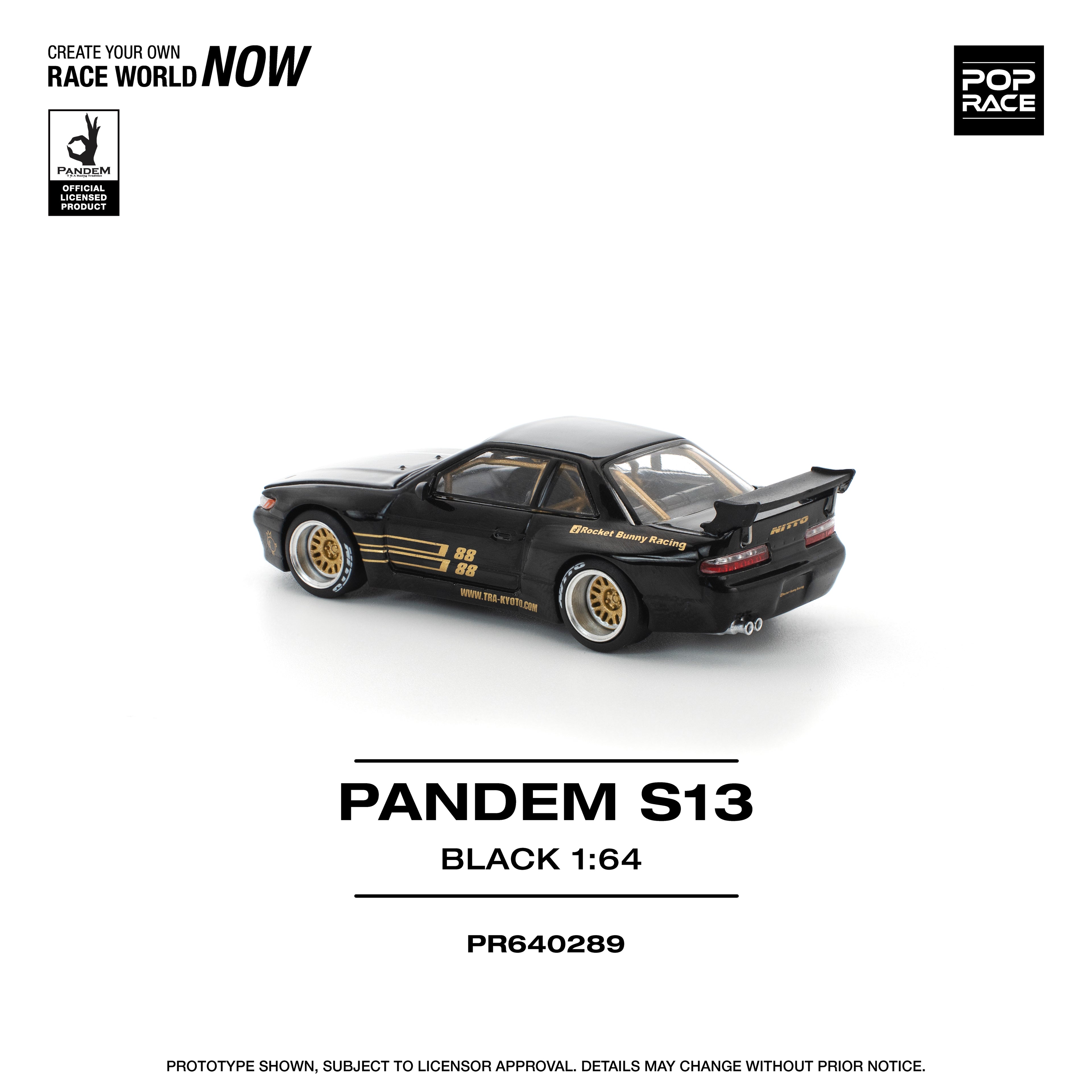 Pop Race 1/64 PANDEM S13 Black PR640289 Diecast Scale Model