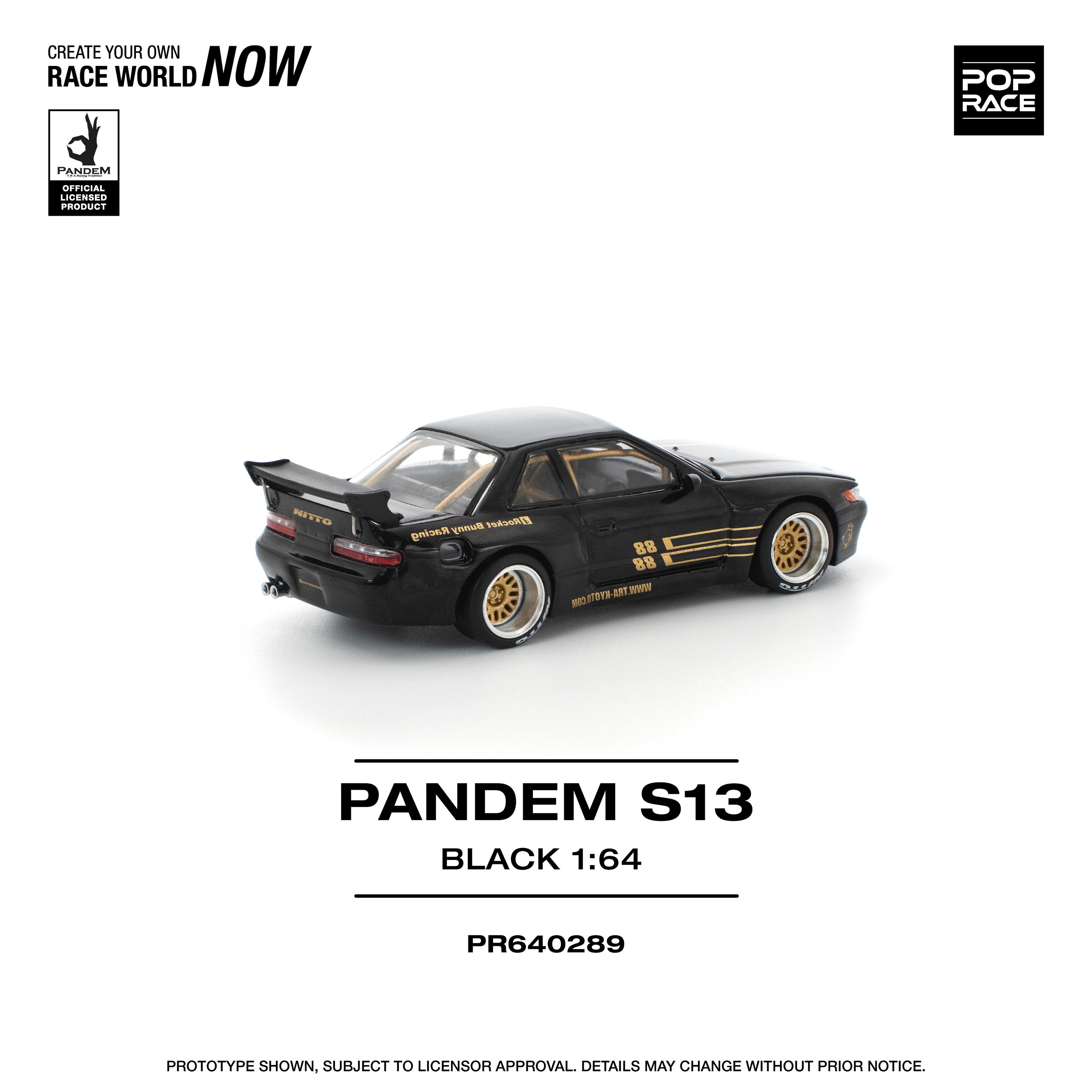 Pop Race 1/64 PANDEM S13 Black PR640289 Diecast Scale Model