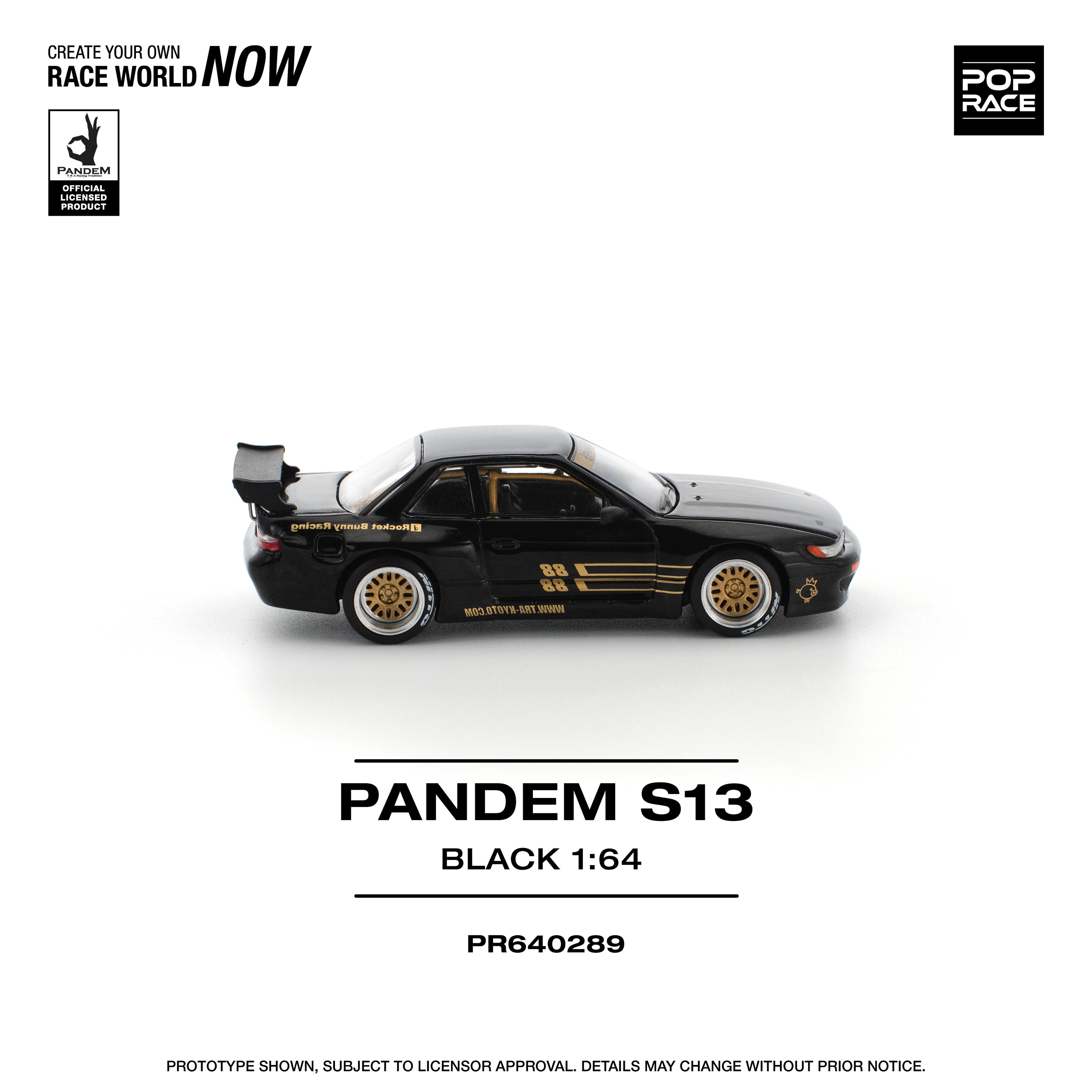 Pop Race 1/64 PANDEM S13 Black PR640289 Diecast Scale Model