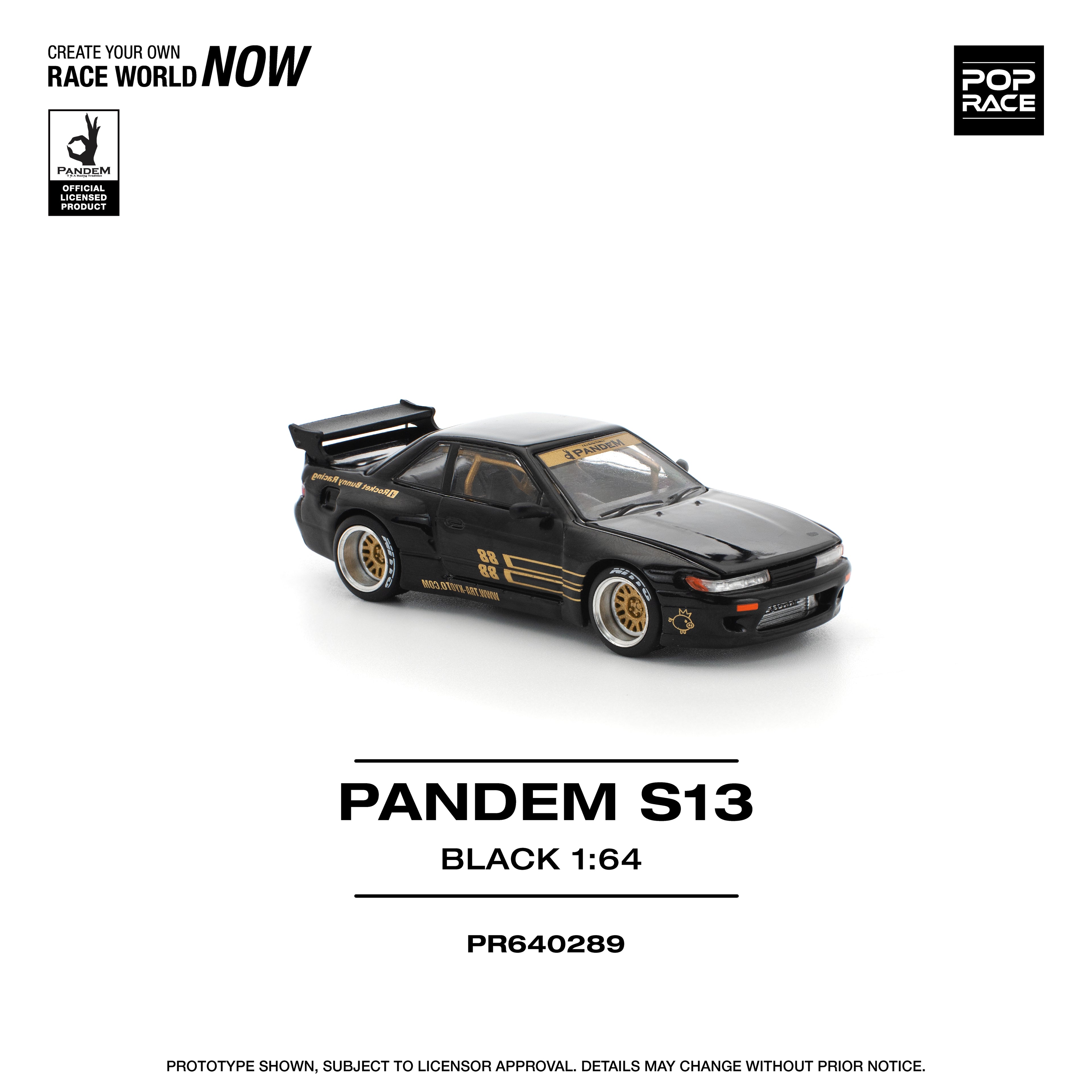 Pop Race 1/64 PANDEM S13 Black PR640289 Diecast Scale Model