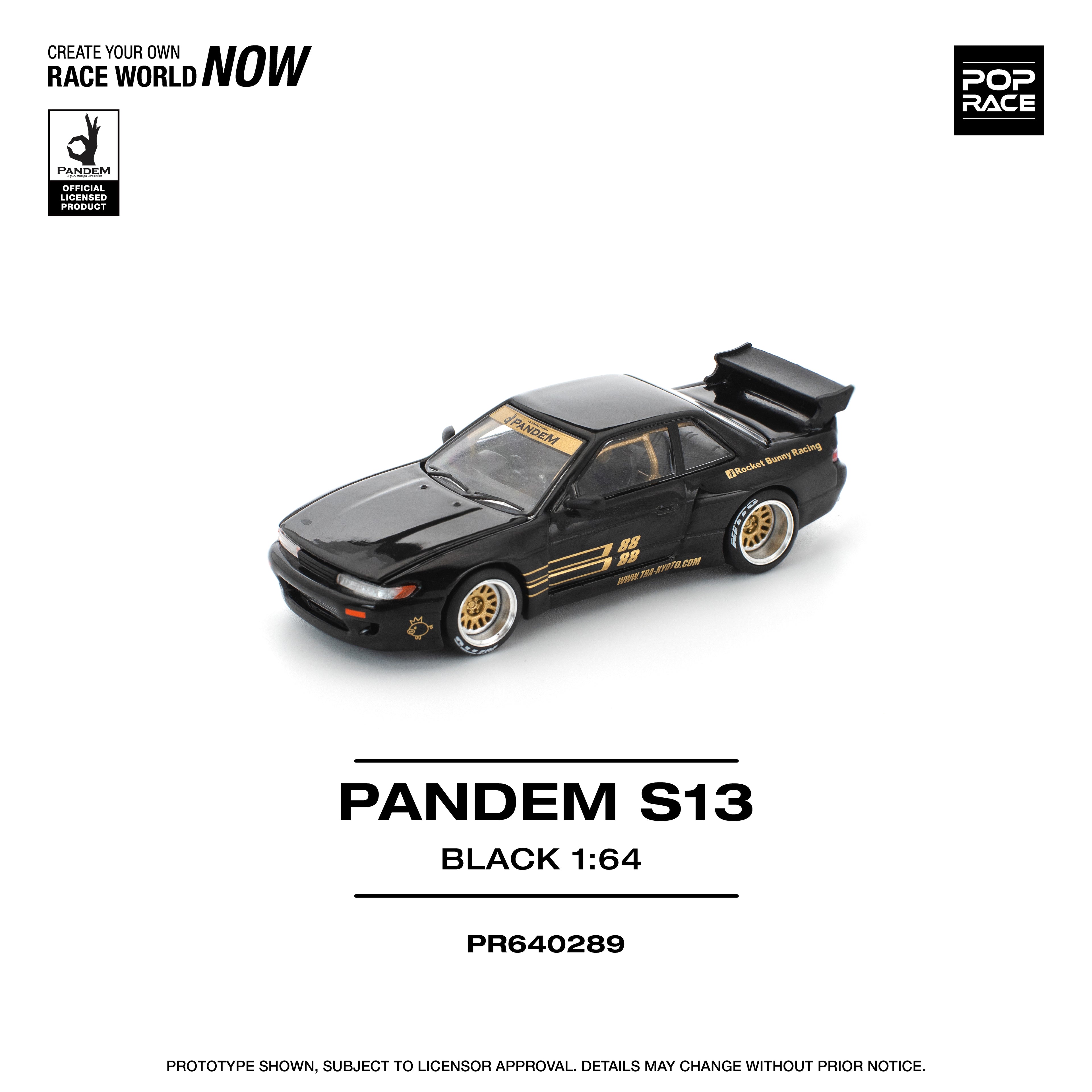 Pop Race 1/64 PANDEM S13 Black PR640289 Diecast Scale Model