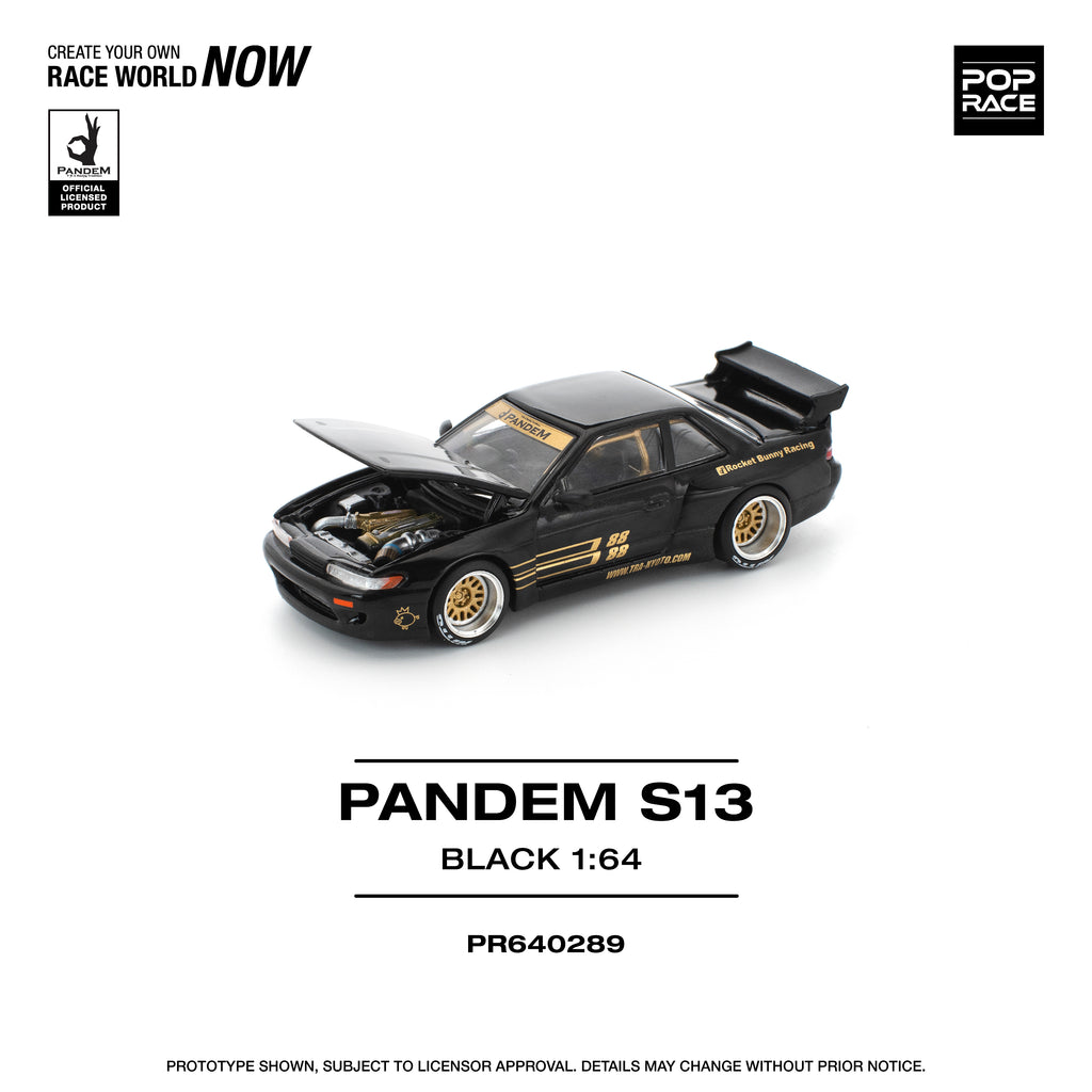 Pop Race 1/64 PANDEM S13 Black PR640289 Diecast Scale Model