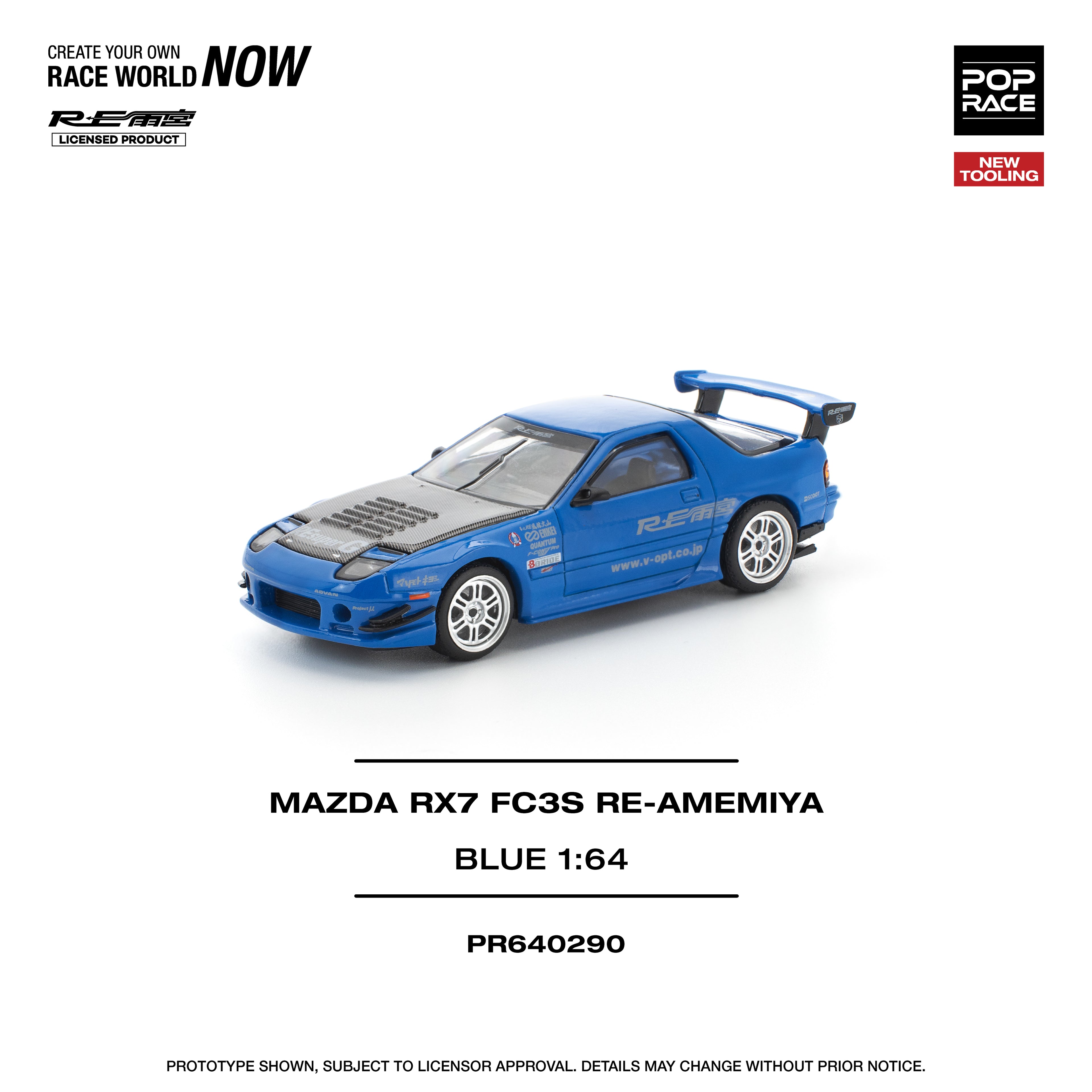 Pop Race 1/64 Mazda RX7 FC3S Re-Amemiya Blue PR640290 Diecast Scale Model