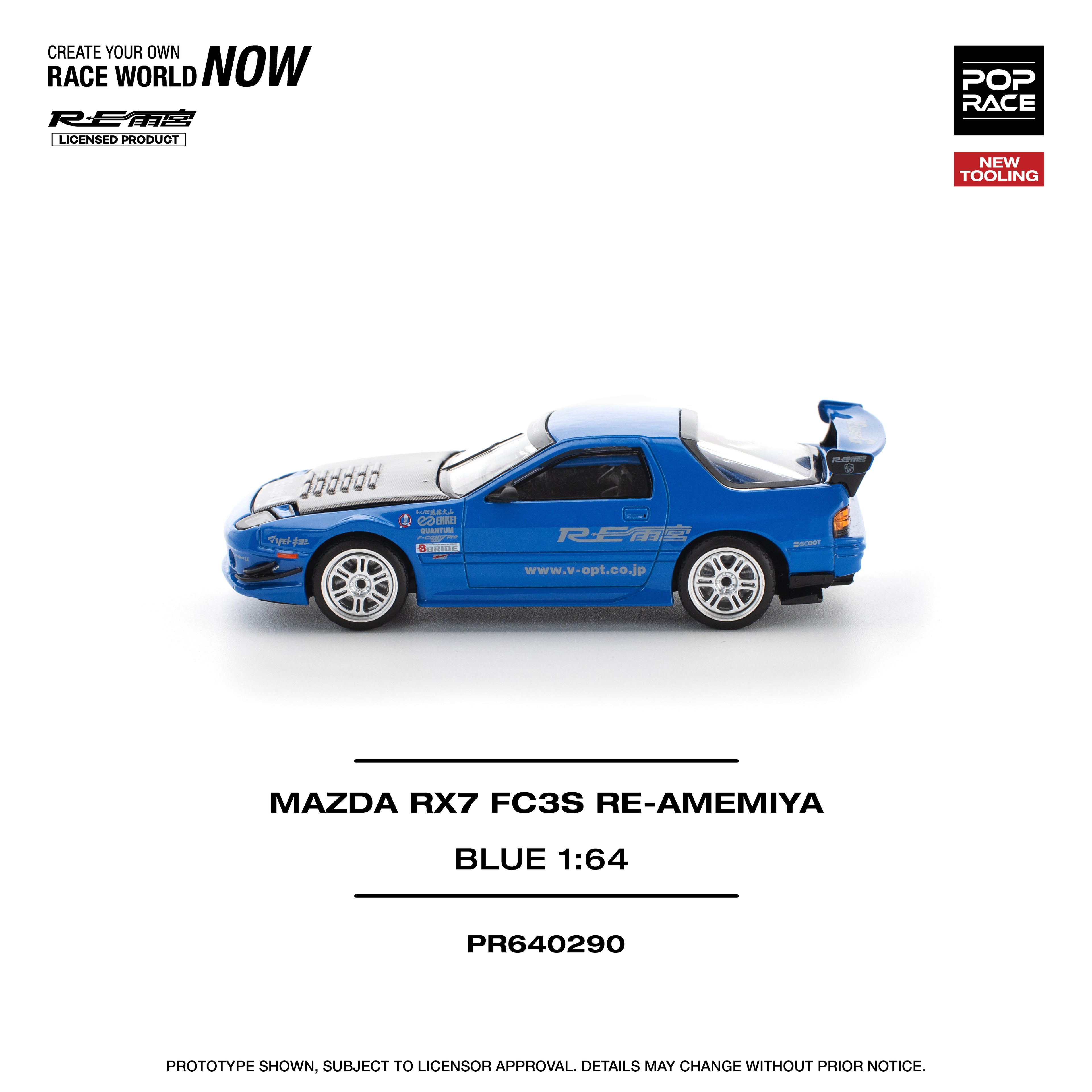 Pop Race 1/64 Mazda RX7 FC3S Re-Amemiya Blue PR640290 Diecast Scale Model