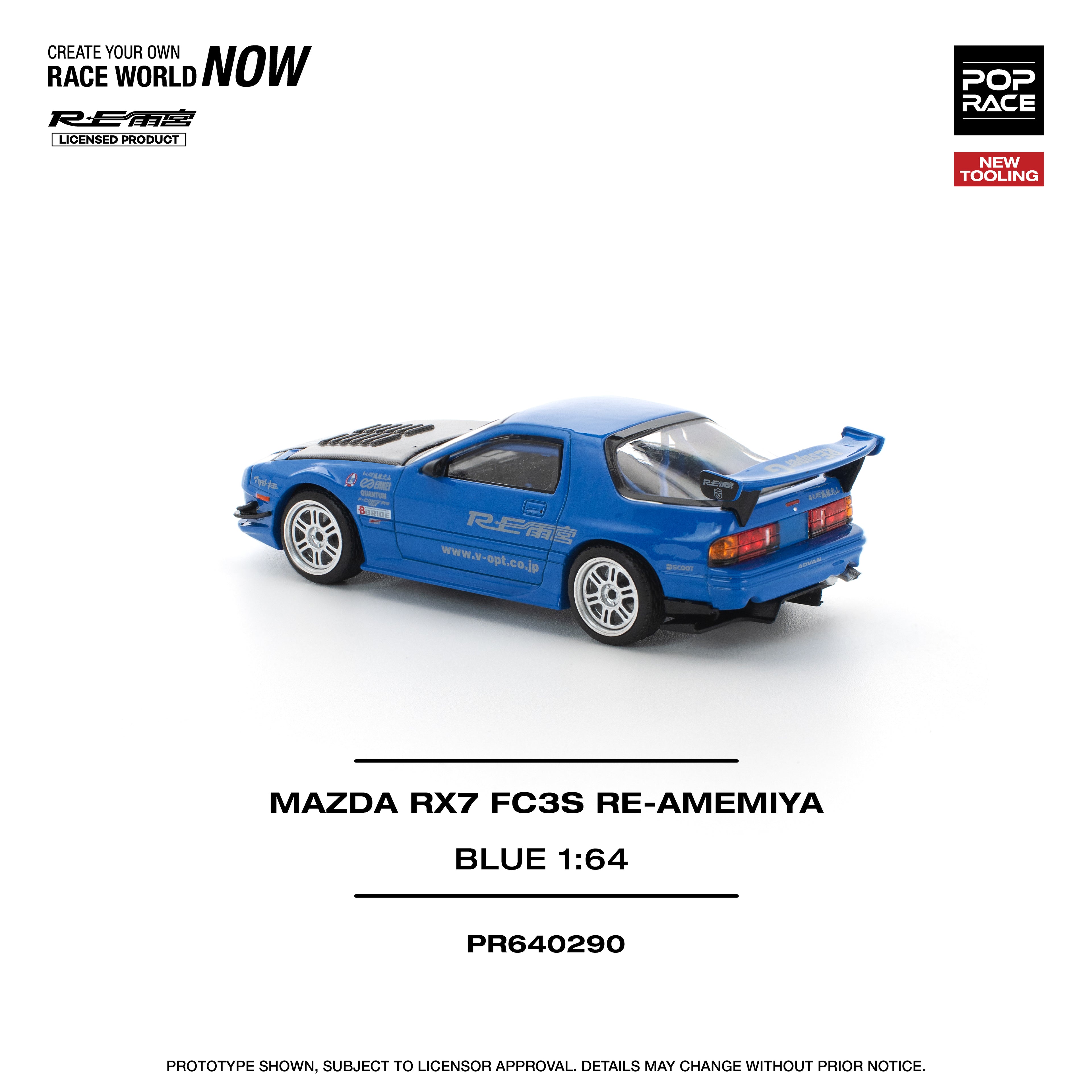Pop Race 1/64 Mazda RX7 FC3S Re-Amemiya Blue PR640290 Diecast Scale Model