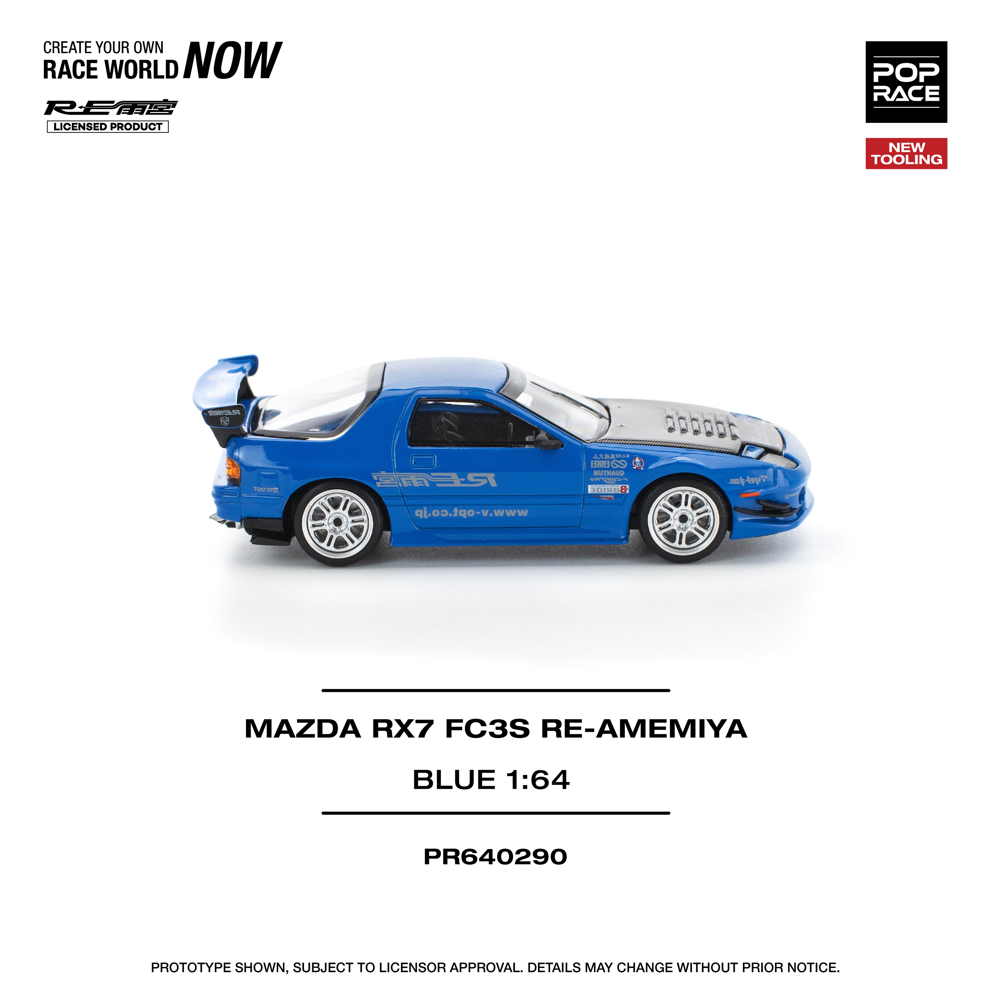 Pop Race 1/64 Mazda RX7 FC3S Re-Amemiya Blue PR640290 Diecast Scale Model
