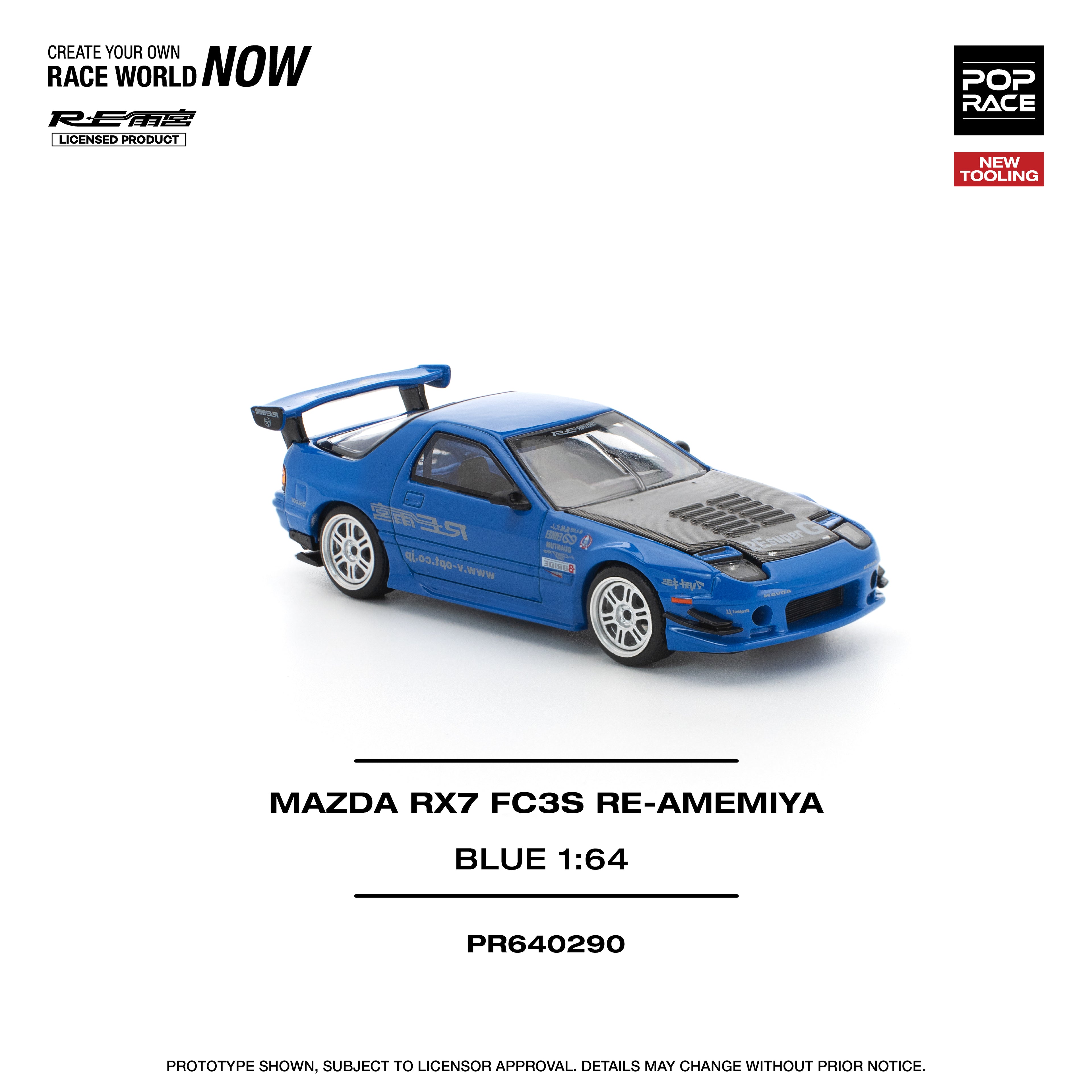 Pop Race 1/64 Mazda RX7 FC3S Re-Amemiya Blue PR640290 Diecast Scale Model