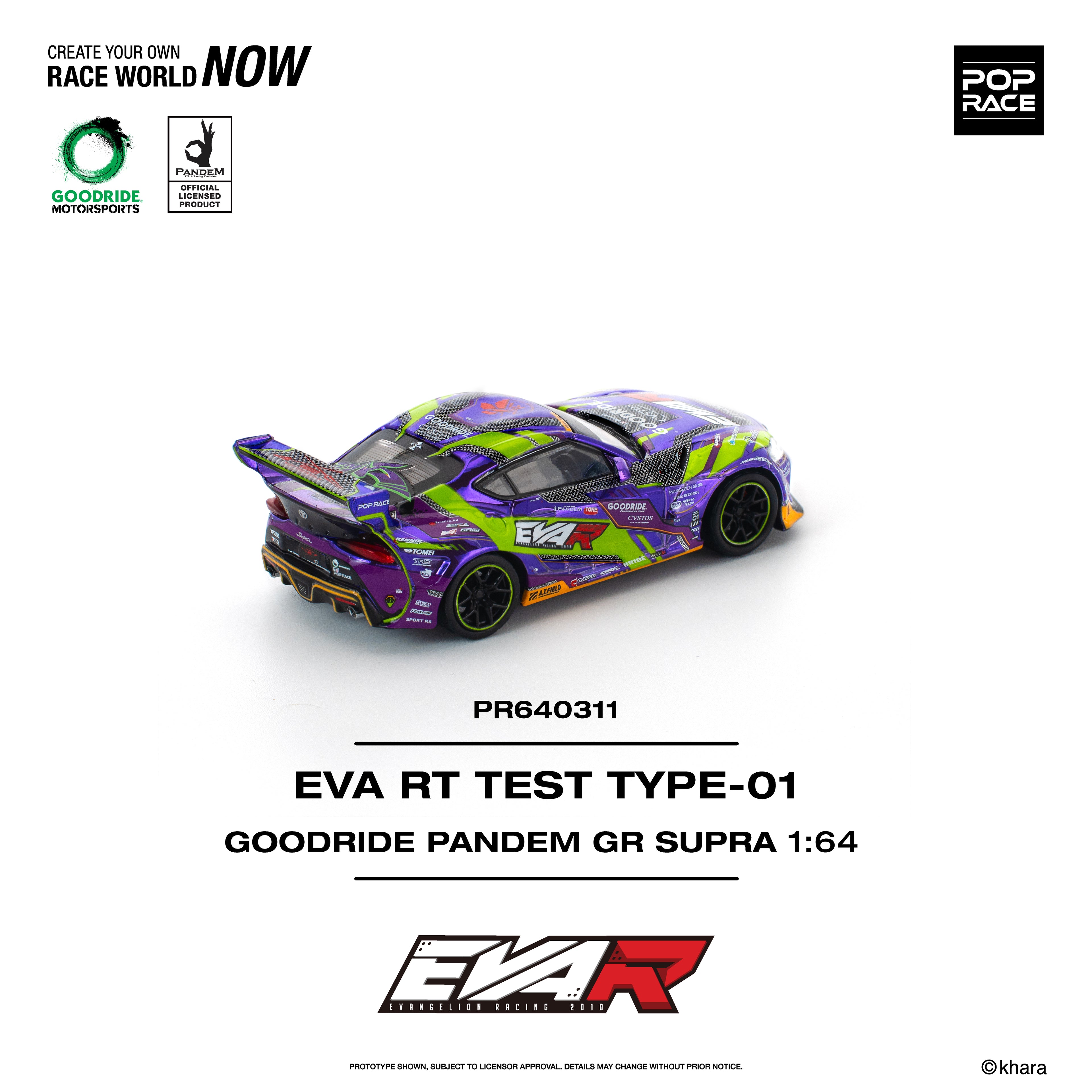 Pop Race 1/64 EVA RT TEST TYPE-01 Goodride PANDEM GR Supra PR640311 Diecast Scale Model