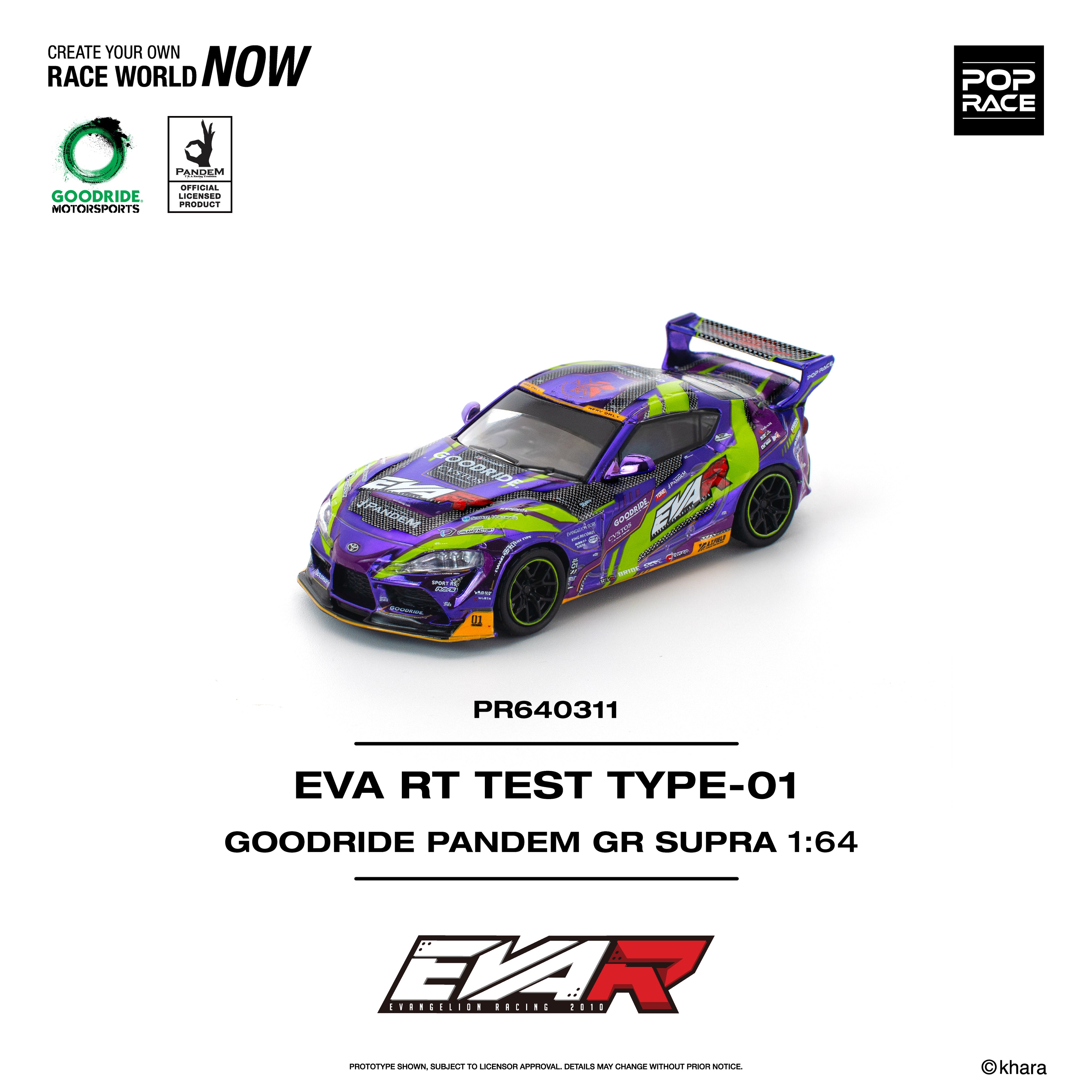 Pop Race 1/64 EVA RT TEST TYPE-01 Goodride PANDEM GR Supra PR640311 Diecast Scale Model