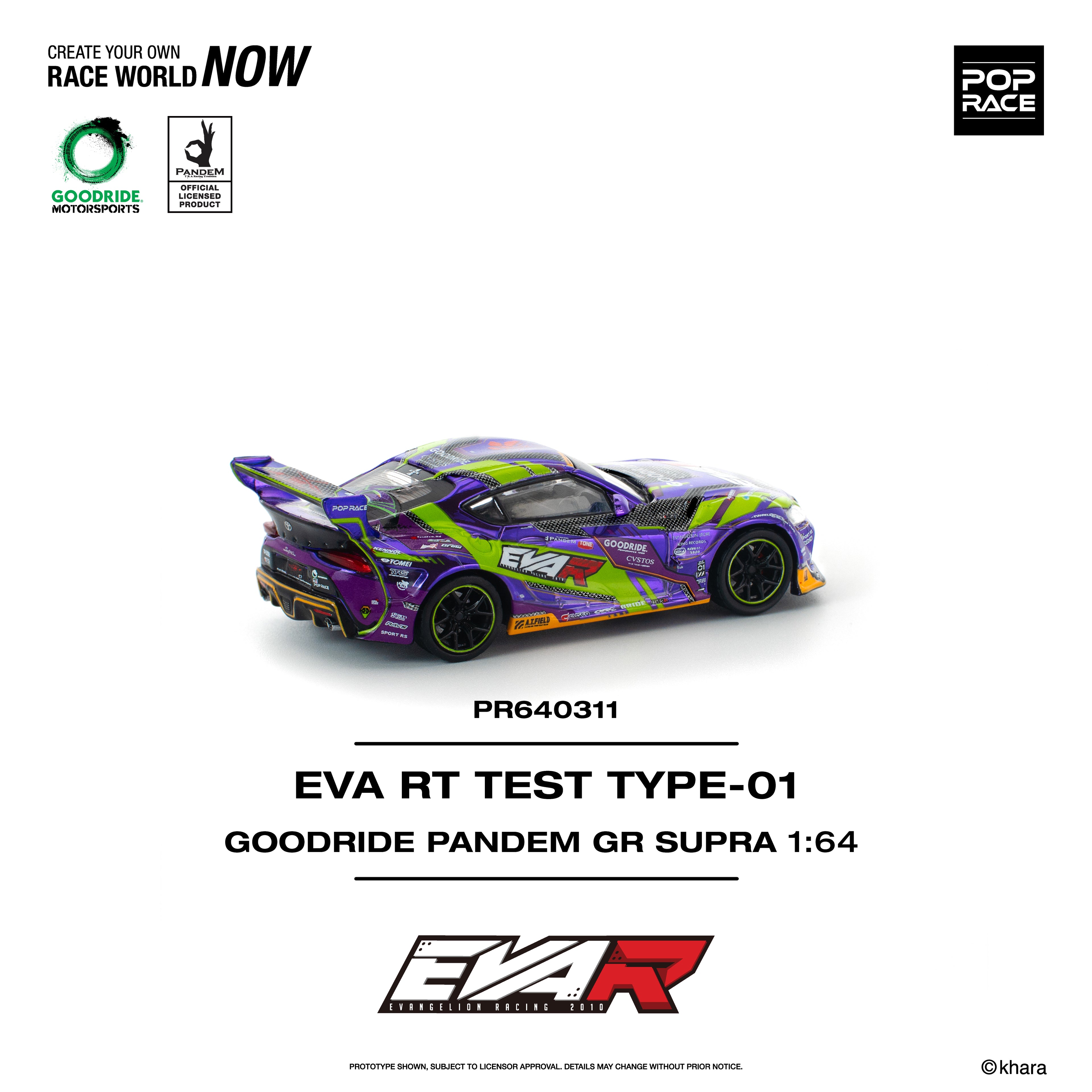 Pop Race 1/64 EVA RT TEST TYPE-01 Goodride PANDEM GR Supra PR640311 Diecast Scale Model