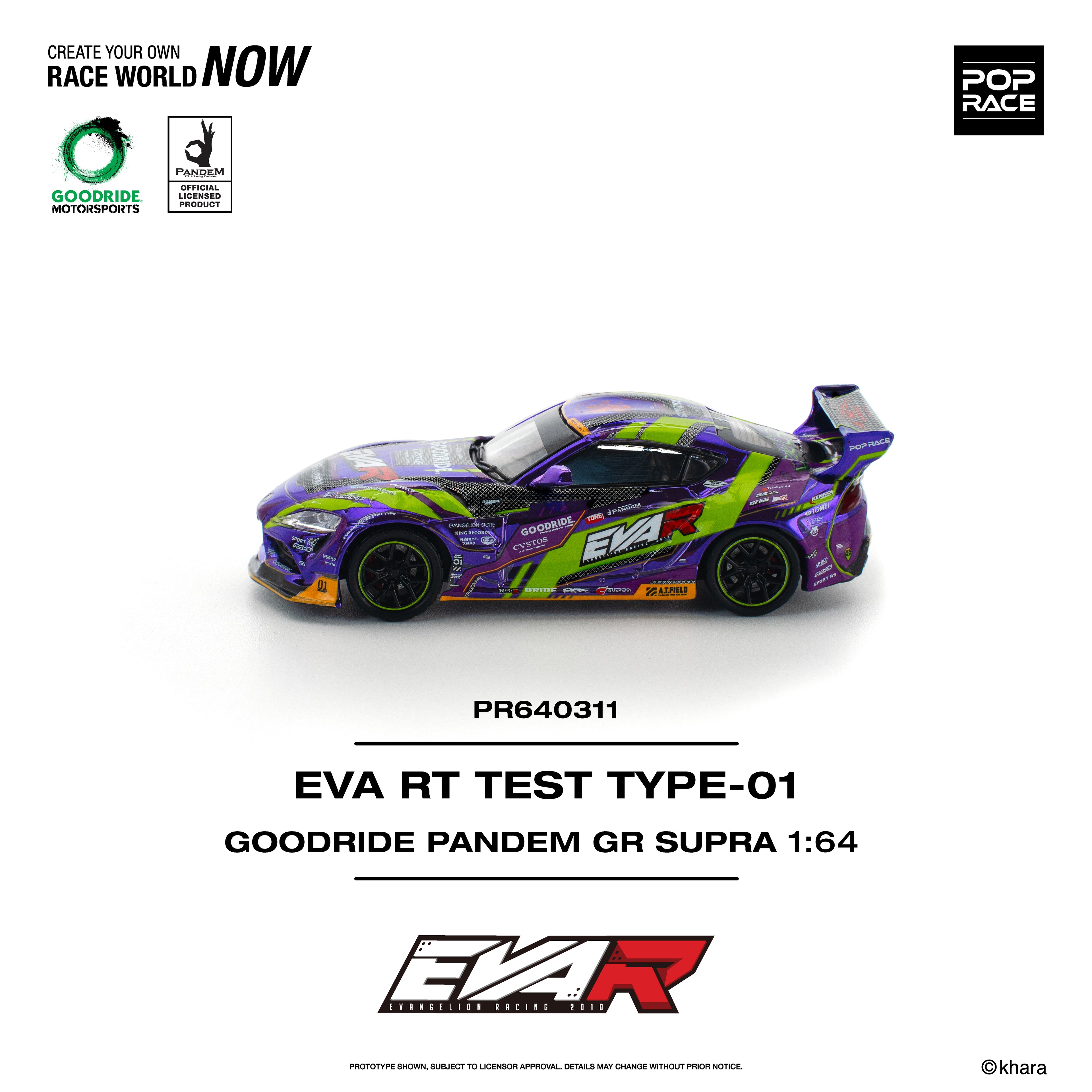 Pop Race 1/64 EVA RT TEST TYPE-01 Goodride PANDEM GR Supra PR640311 Diecast Scale Model
