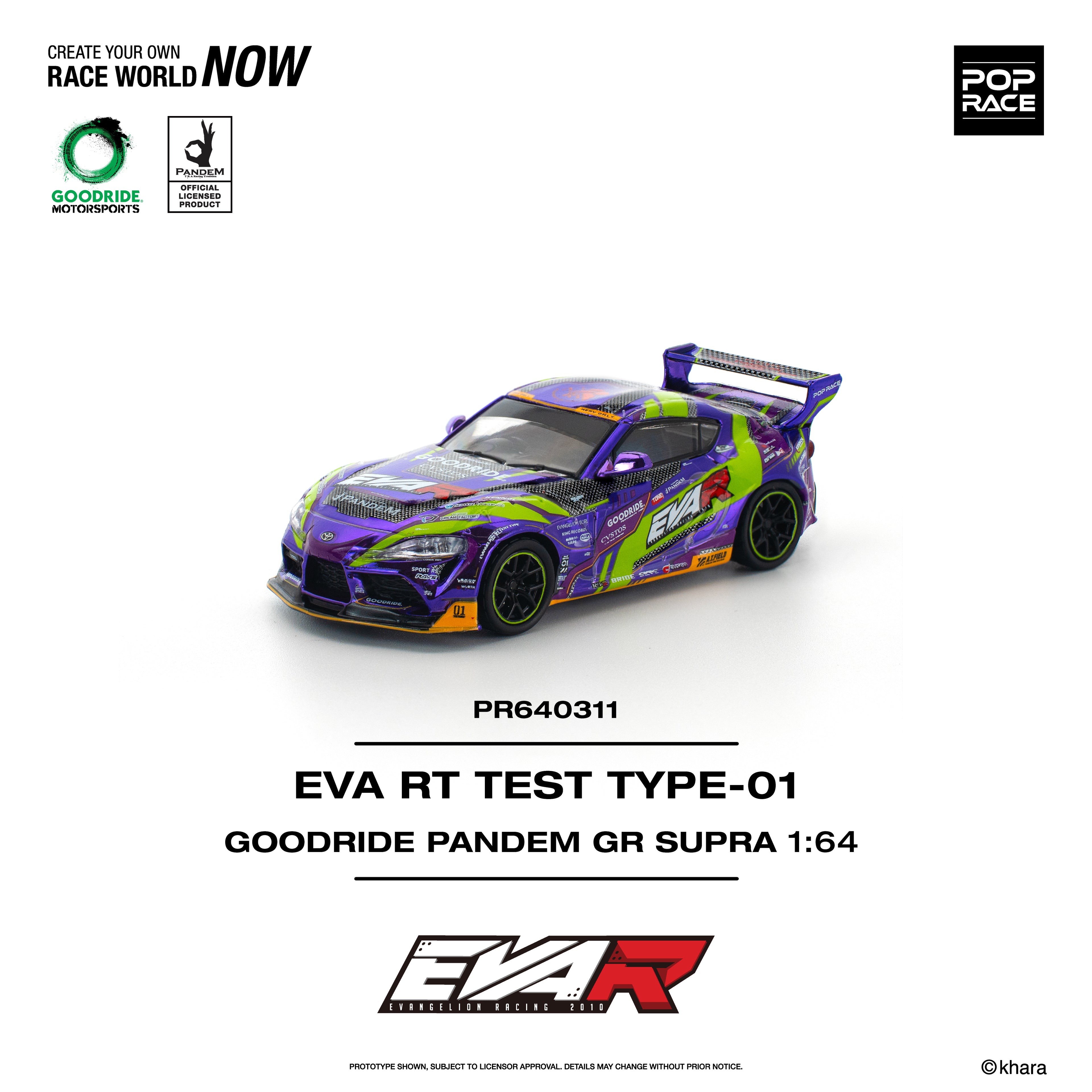 Pop Race 1/64 EVA RT TEST TYPE-01 Goodride PANDEM GR Supra PR640311 Diecast Scale Model