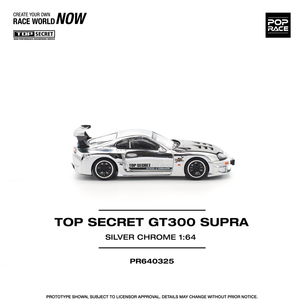 Pop Race 1/64 Top Secret GT300 Supra Silver Chrome PR640325 Diecast Scale Model