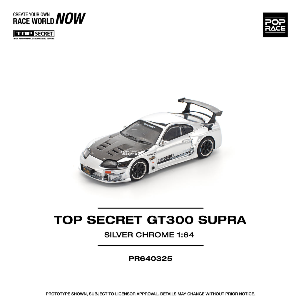 Pop Race 1/64 Top Secret GT300 Supra Silver Chrome PR640325 Diecast Scale Model