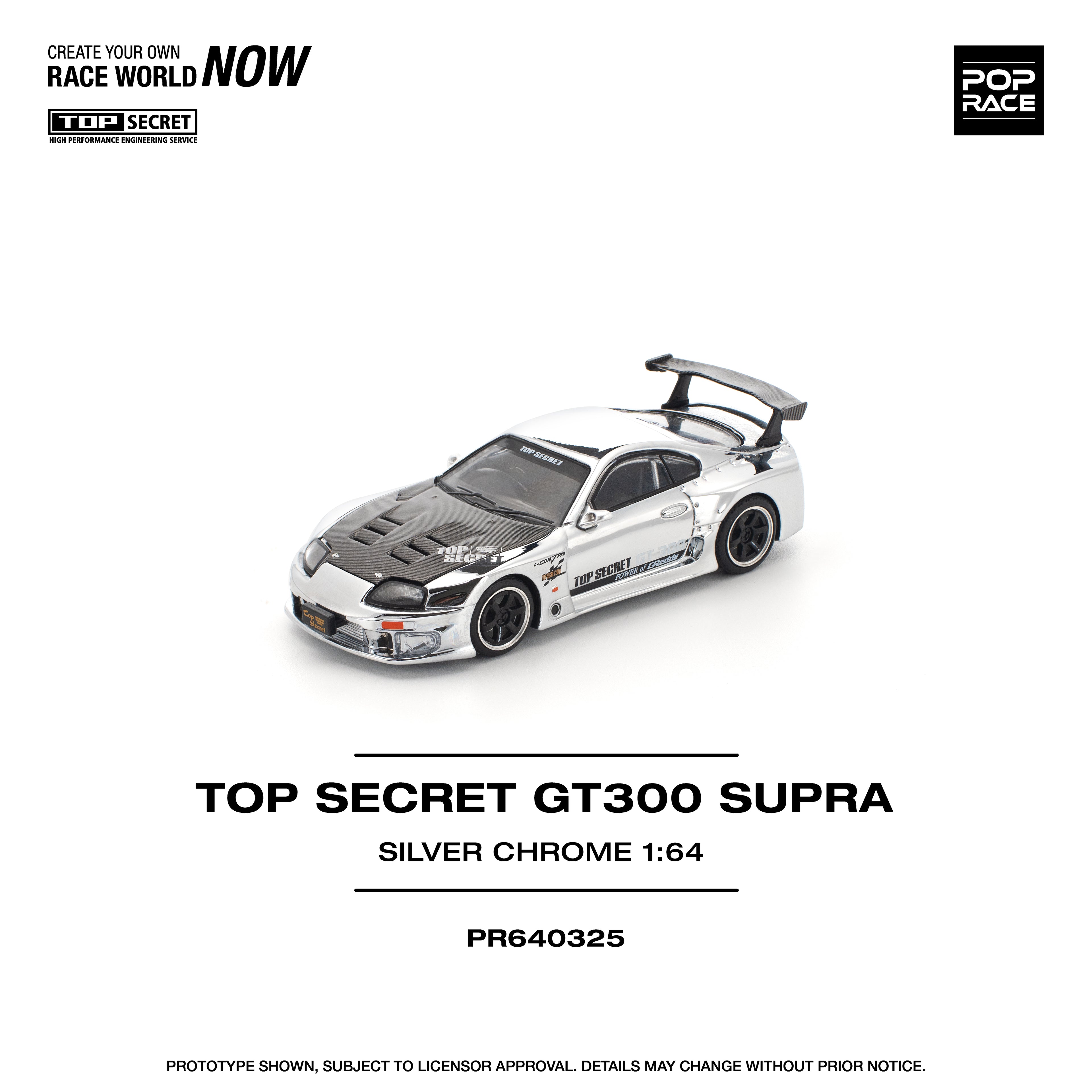 Pop Race 1/64 Top Secret GT300 Supra Silver Chrome PR640325 Diecast Scale Model