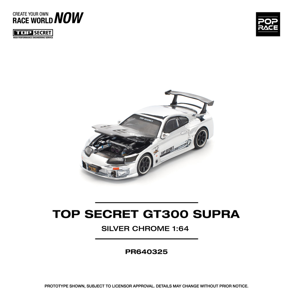 Pop Race 1/64 Top Secret GT300 Supra Silver Chrome PR640325 Diecast Scale Model