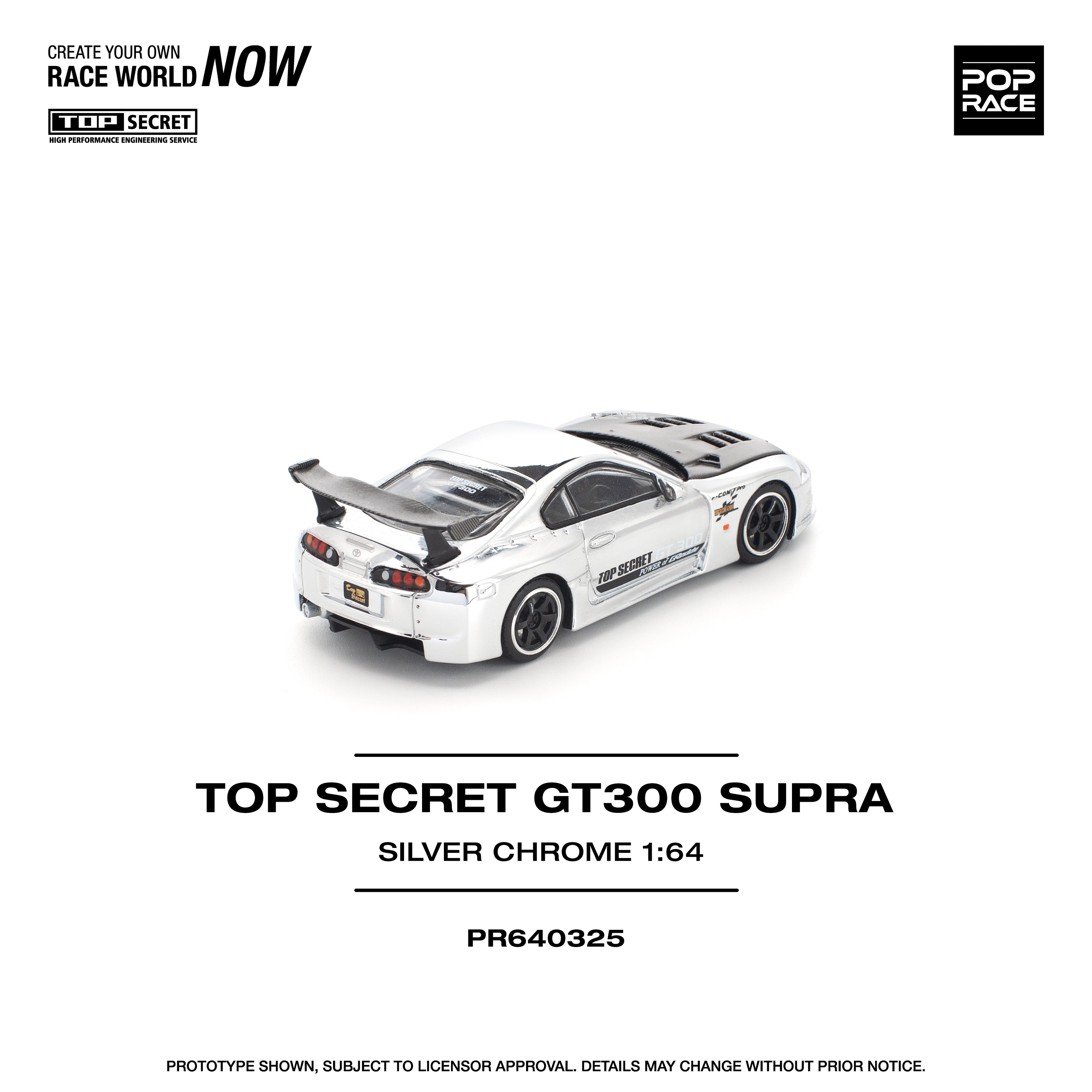 Pop Race 1/64 Top Secret GT300 Supra Silver Chrome PR640325 Diecast Scale Model