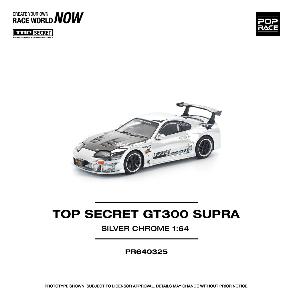 Pop Race 1/64 Top Secret GT300 Supra Silver Chrome PR640325 Diecast Scale Model