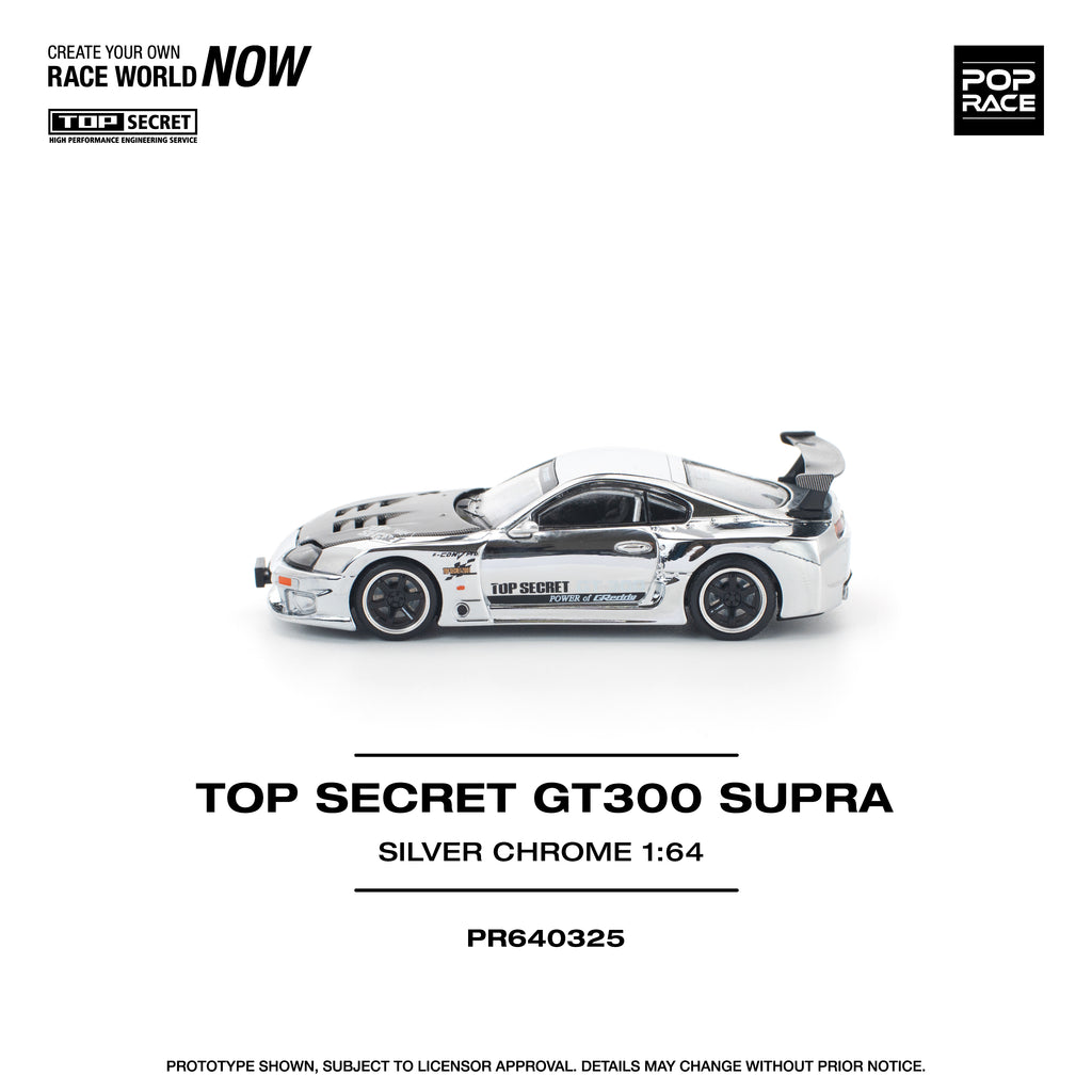 Pop Race 1/64 Top Secret GT300 Supra Silver Chrome PR640325 Diecast Scale Model