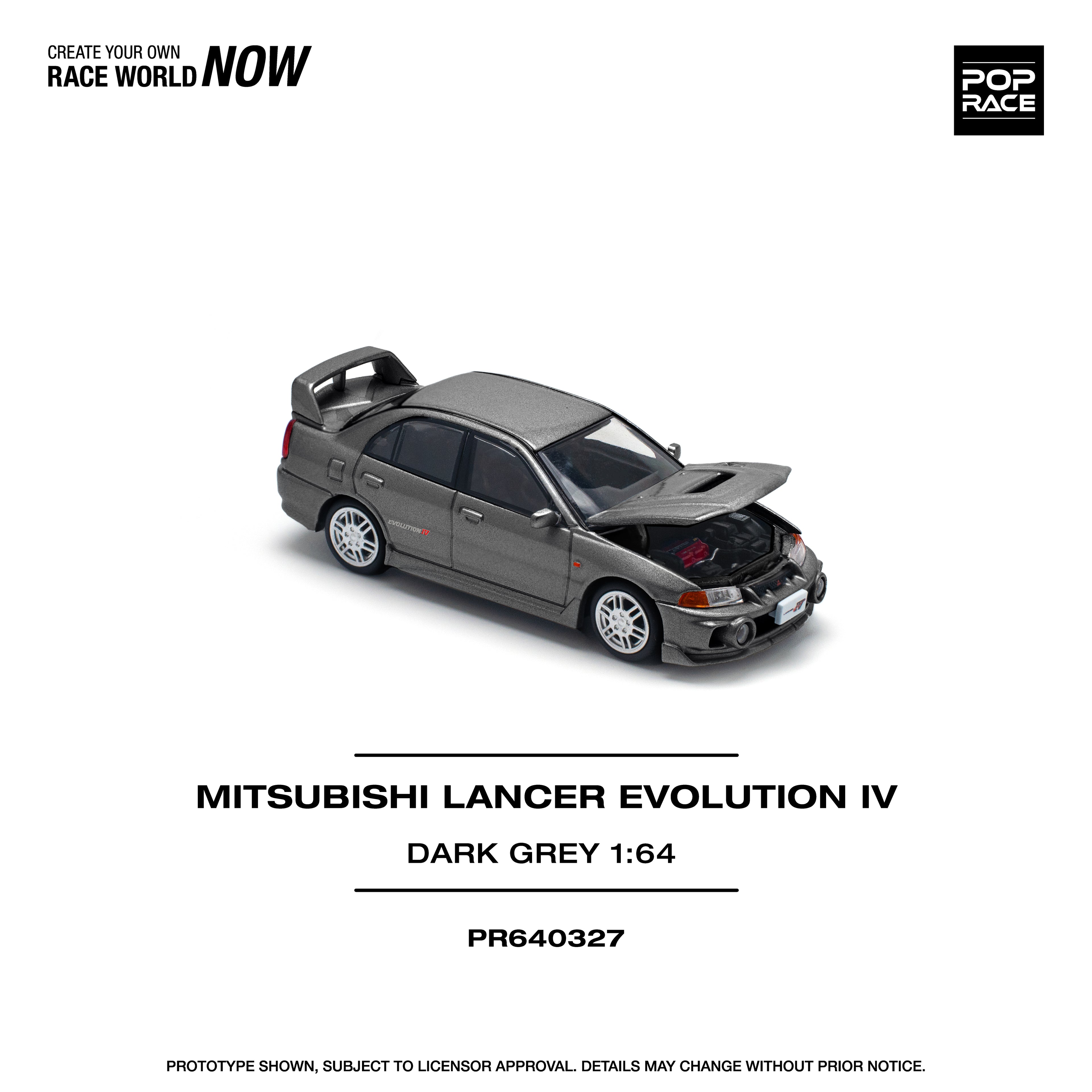 Pop Race 1/64 Mitsubishi Lancer Evolution IV Dark Grey PR640327 Diecast Scale Model