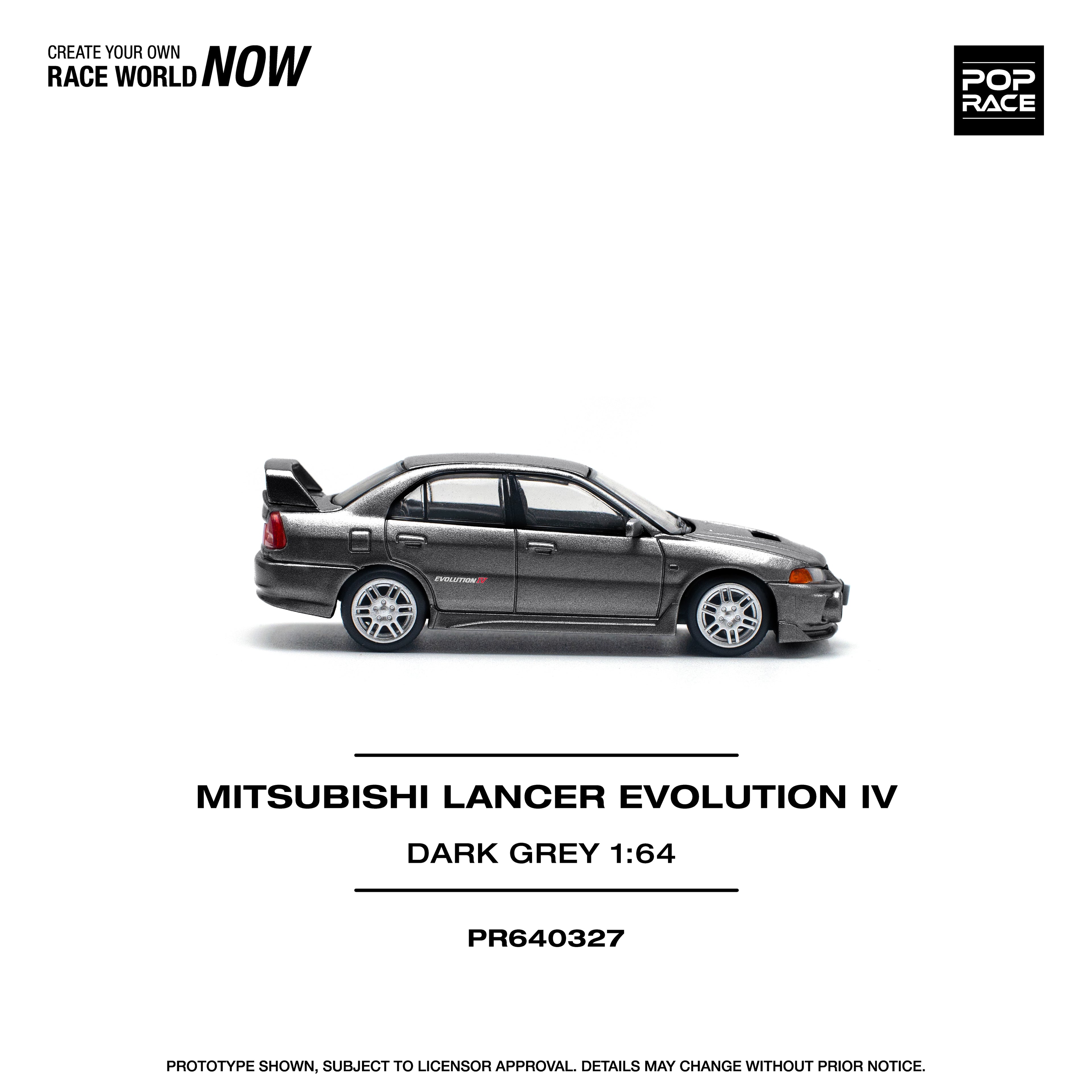 Pop Race 1/64 Mitsubishi Lancer Evolution IV Dark Grey PR640327 Diecast Scale Model