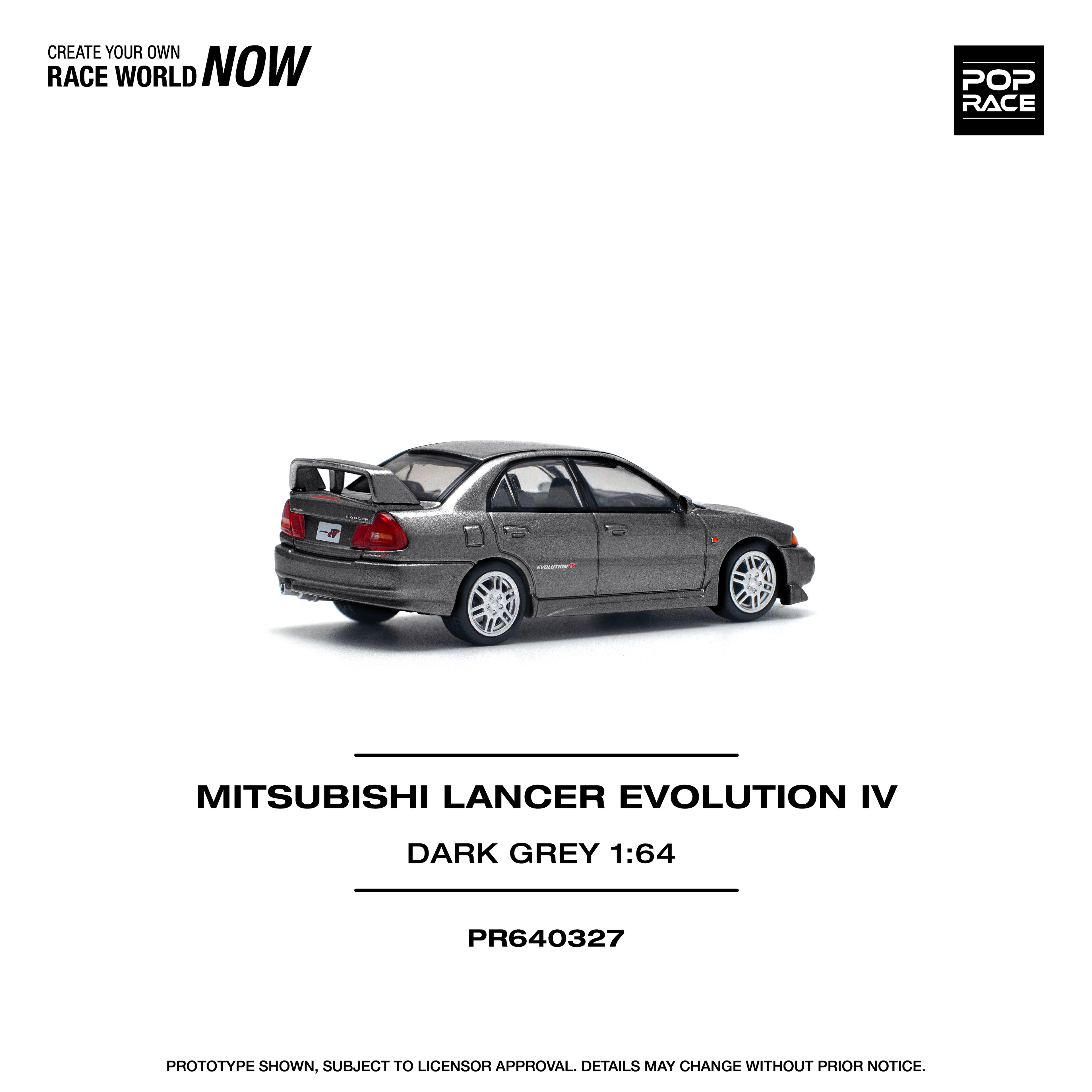 Pop Race 1/64 Mitsubishi Lancer Evolution IV Dark Grey PR640327 Diecast Scale Model