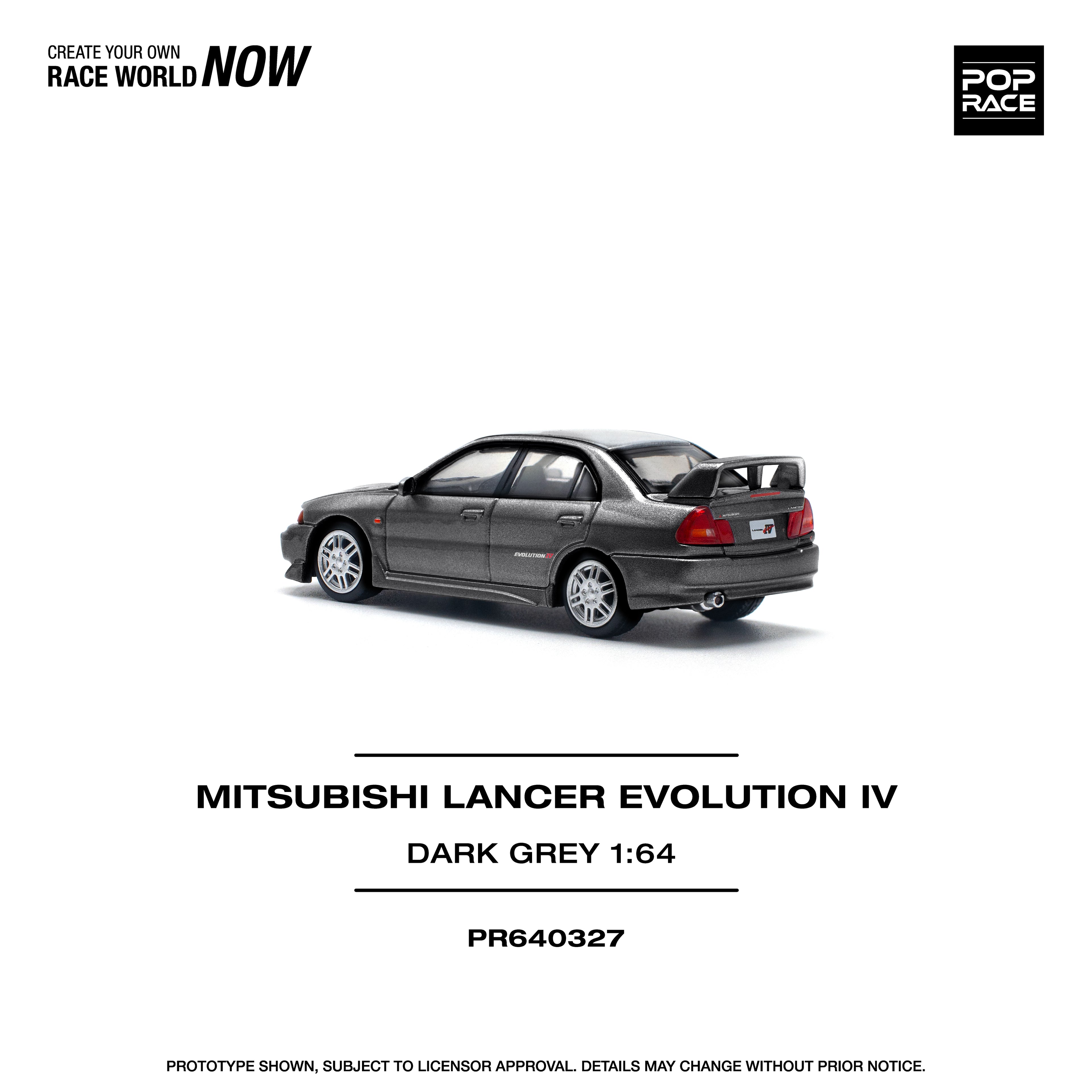 Pop Race 1/64 Mitsubishi Lancer Evolution IV Dark Grey PR640327 Diecast Scale Model