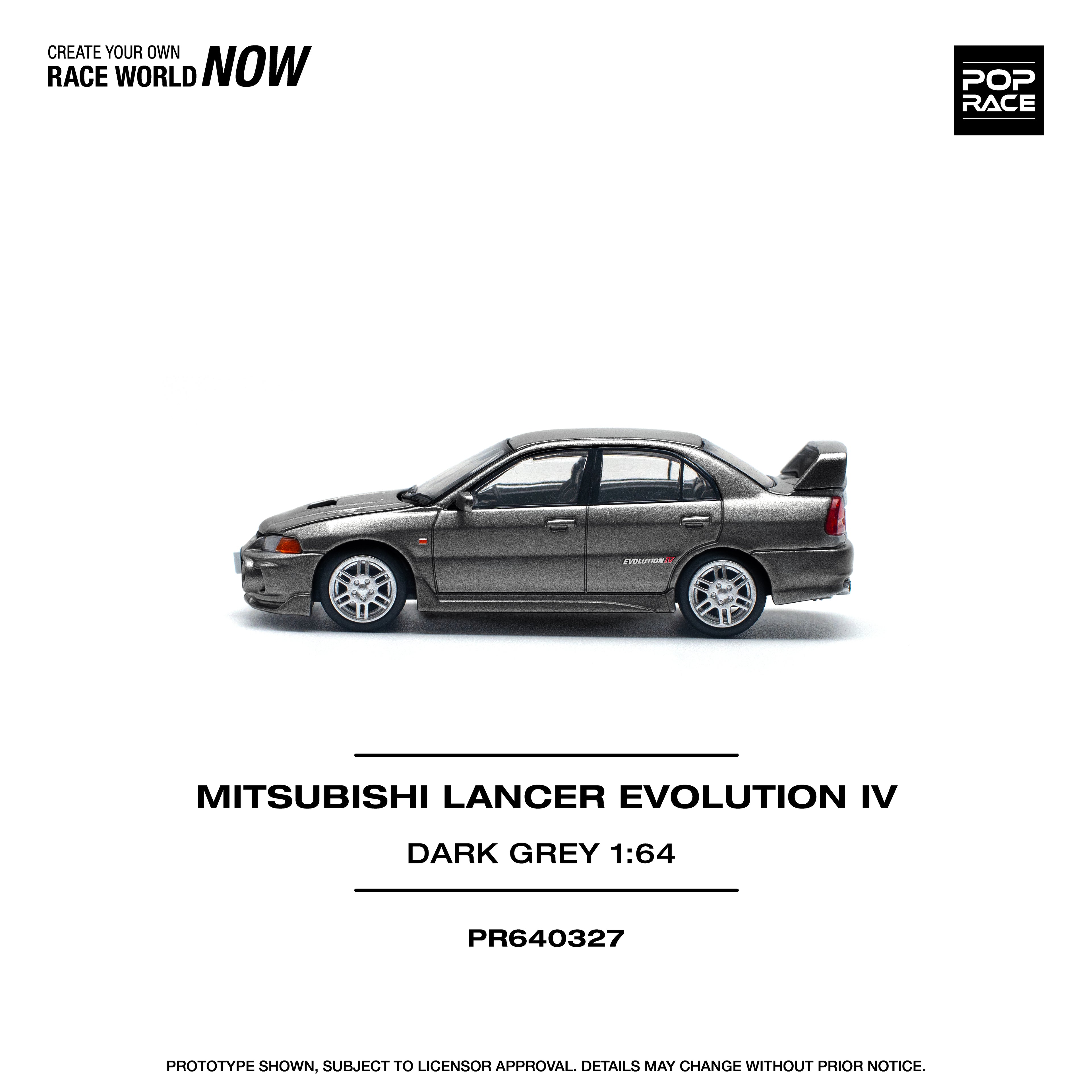 Pop Race 1/64 Mitsubishi Lancer Evolution IV Dark Grey PR640327 Diecast Scale Model