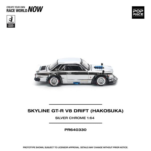Pop Race 1/64 Nissan Skyline GTR V8 Drift (HAKOSUKA) Silver Chrome PR640330 Diecast Scale Model