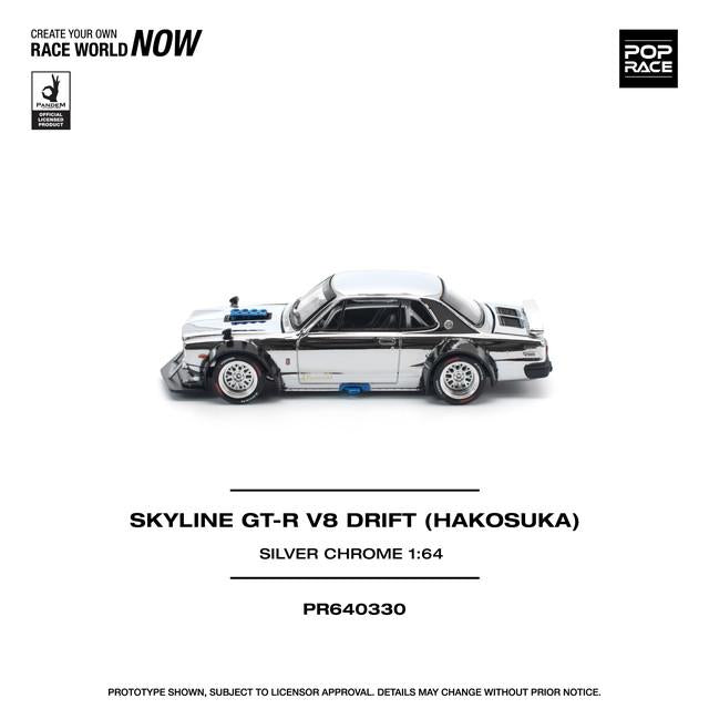 Pop Race 1/64 Nissan Skyline GTR V8 Drift (HAKOSUKA) Silver Chrome PR640330 Diecast Scale Model